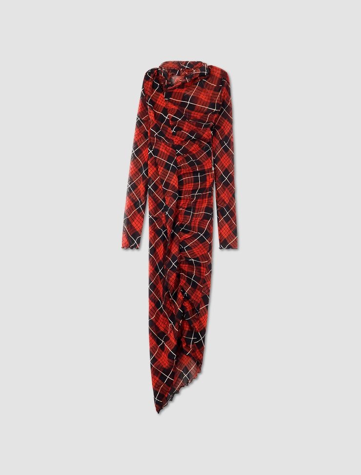 Distorted tartan print mesh dress - 1