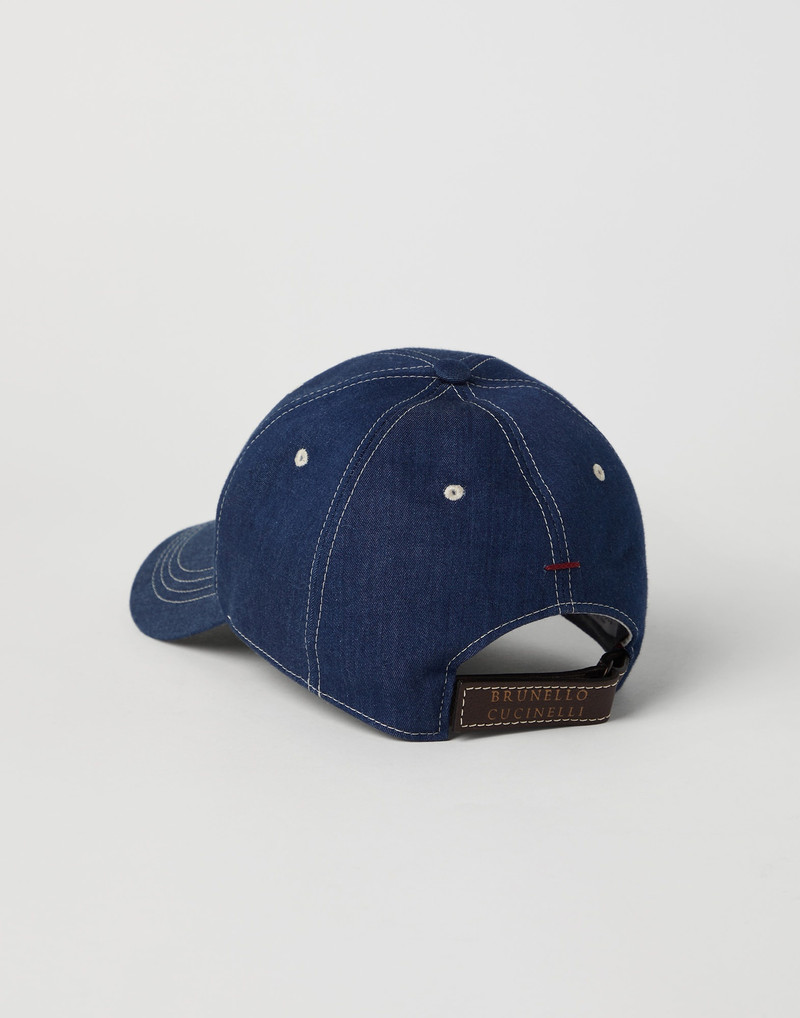 Brunello Cucinelli Lightweight denim baseball cap with embroidered logo outlook
