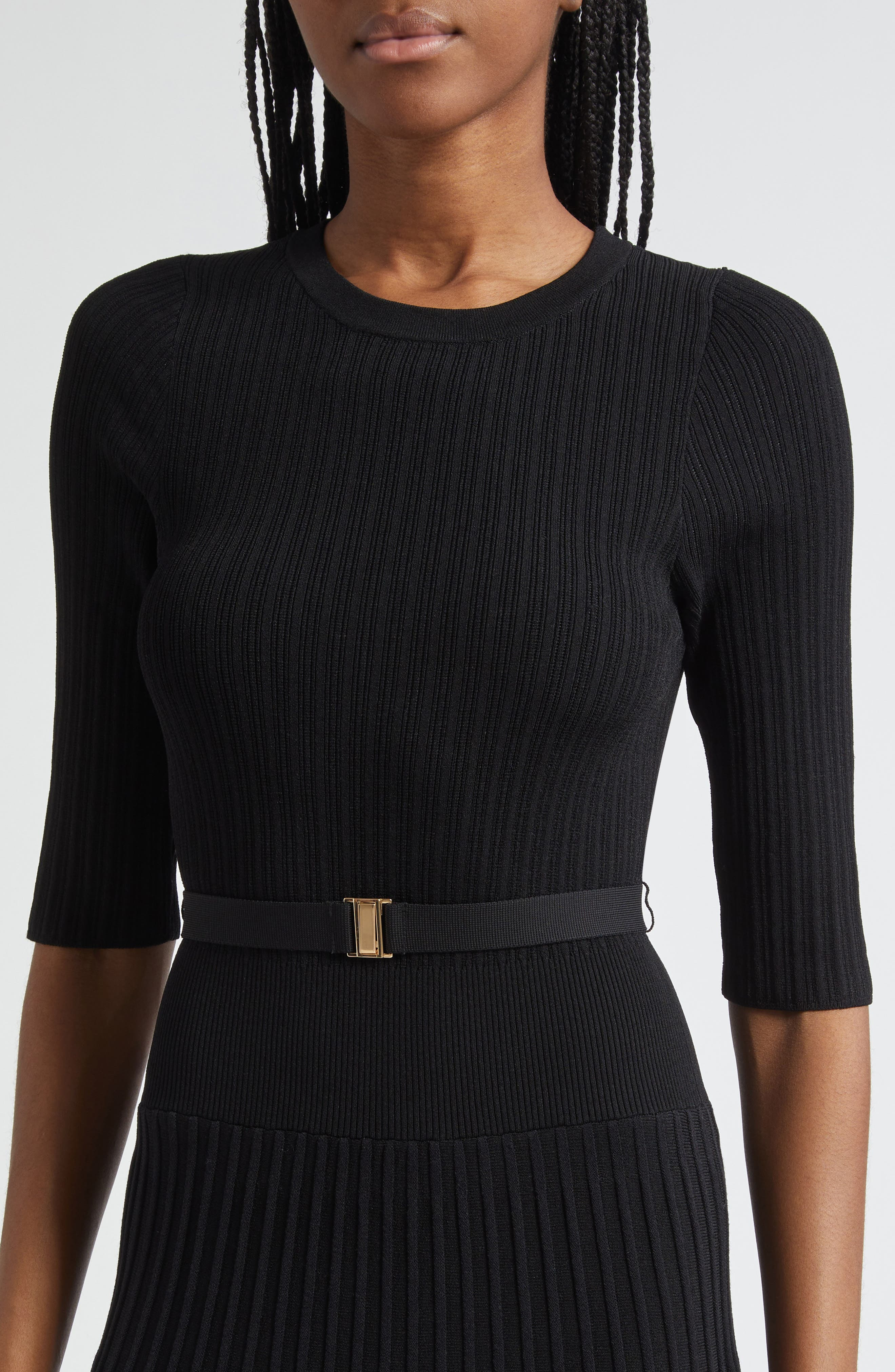 Veronica Beard Elthea Elbow Sleeve Rib Knit Dress in Black at Nordstrom - 4