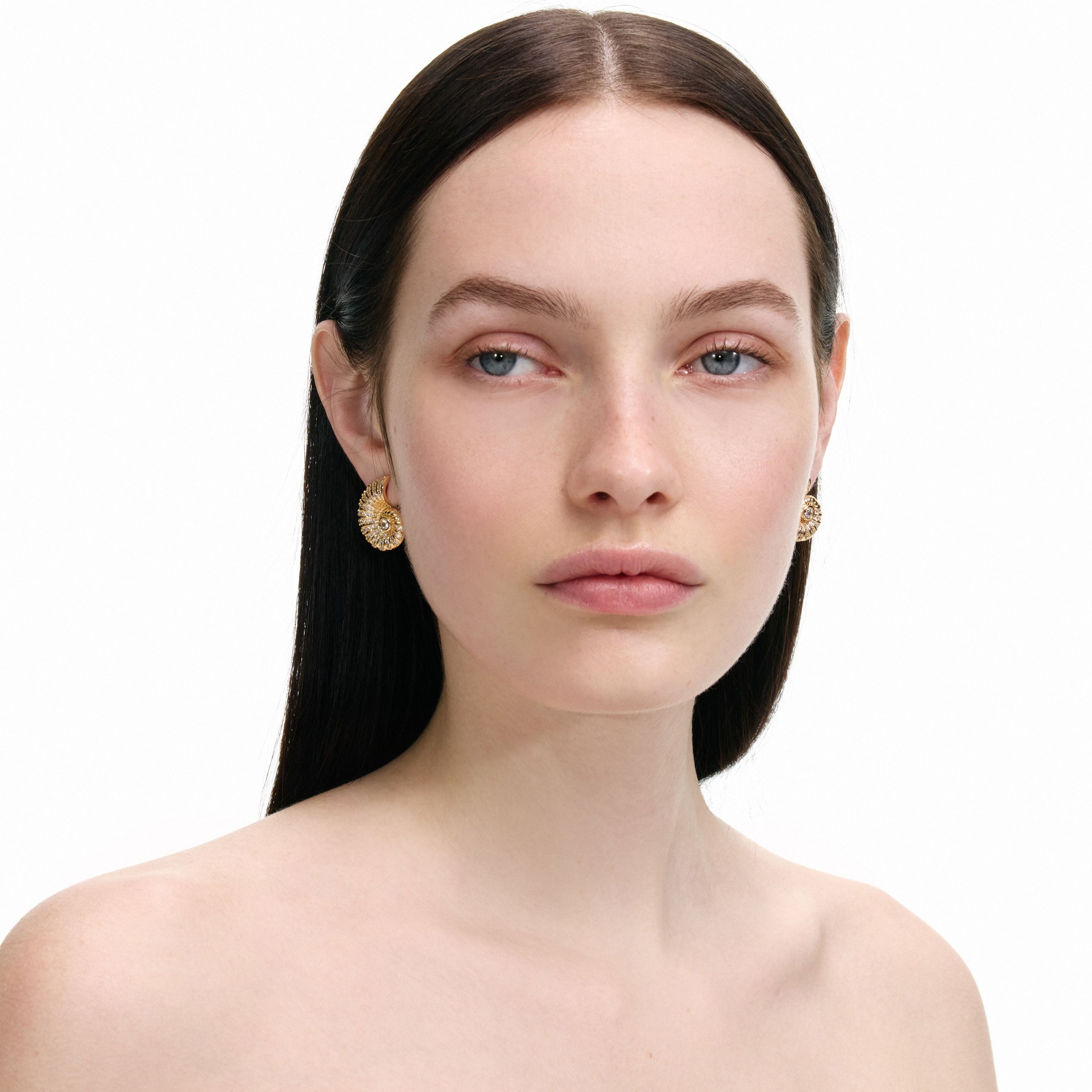 Gold Crystal Shell Earrings - 4