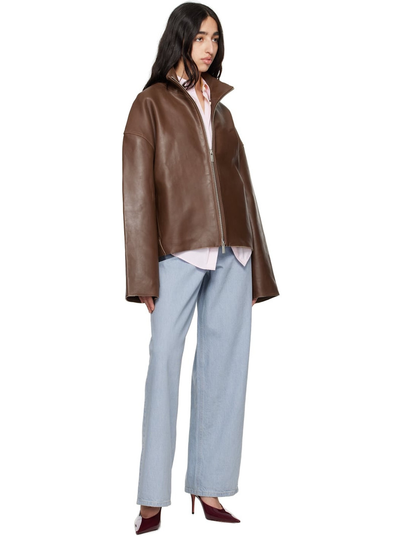 REMAIN Birger Christensen Brown Bonded Leather Jacket outlook