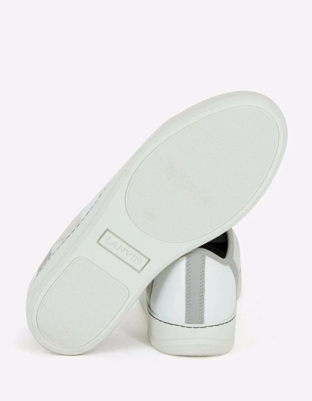 Lanvin White Mixed Leather Striped Trainers - 3