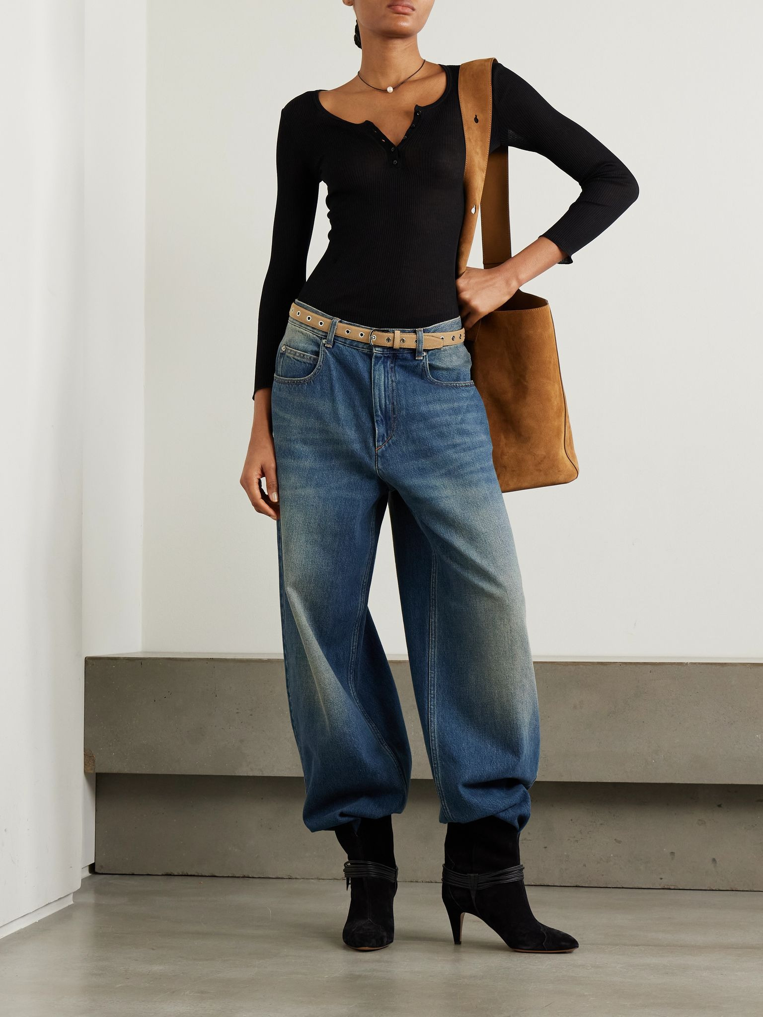 Lamylic ribbed cotton Henley top Black - 2