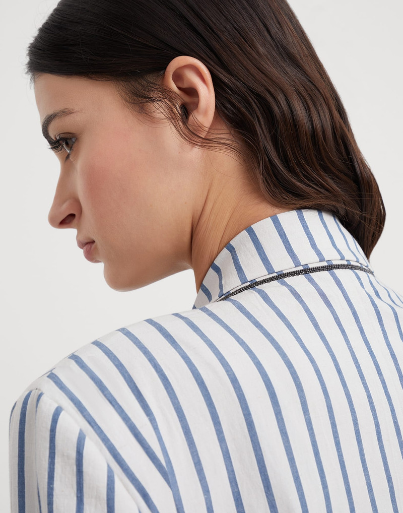 Striped cotton and linen wrinkled poplin blazer with monili 3