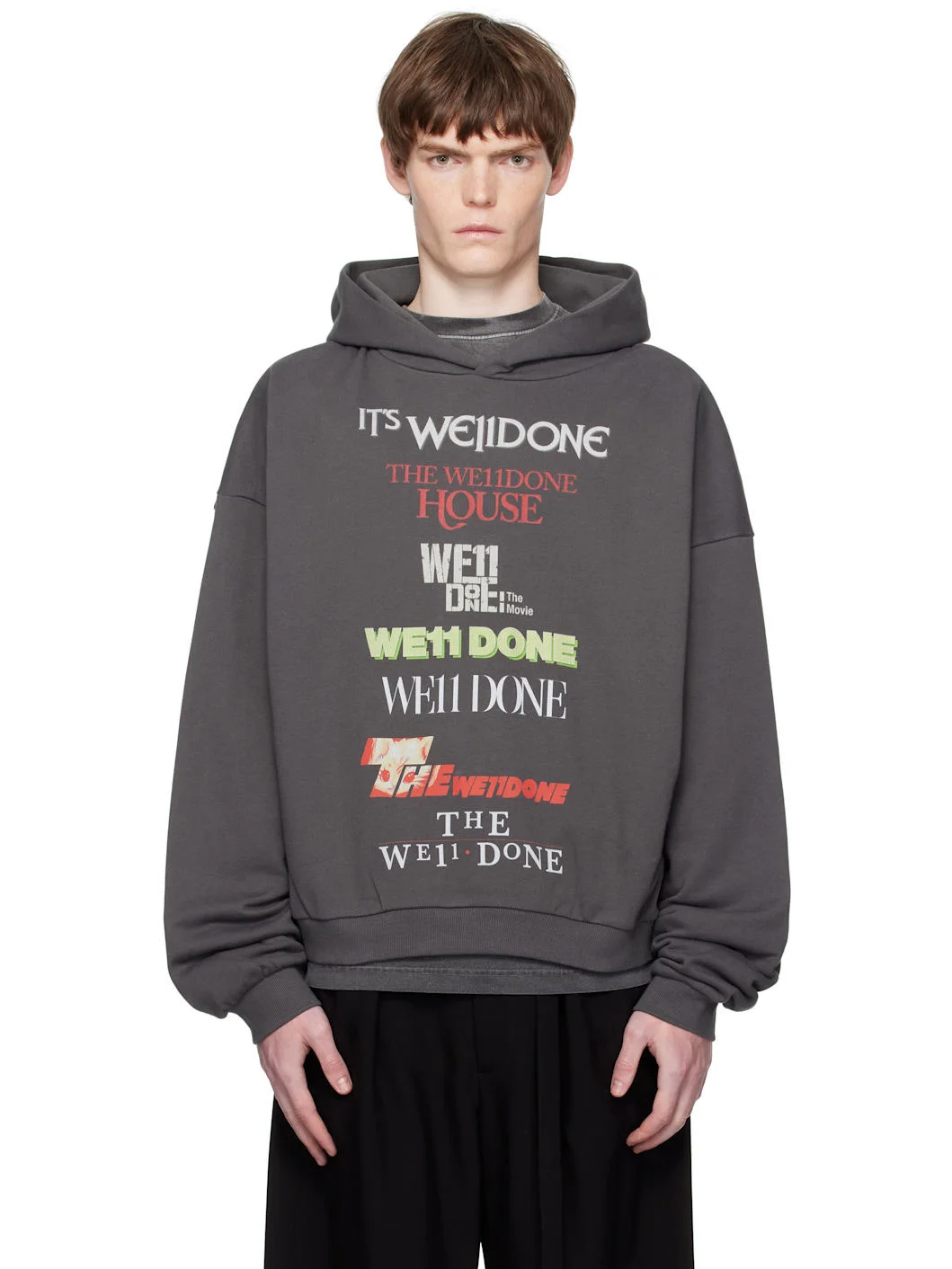 Gray Multi Logo Print Hoodie - 1