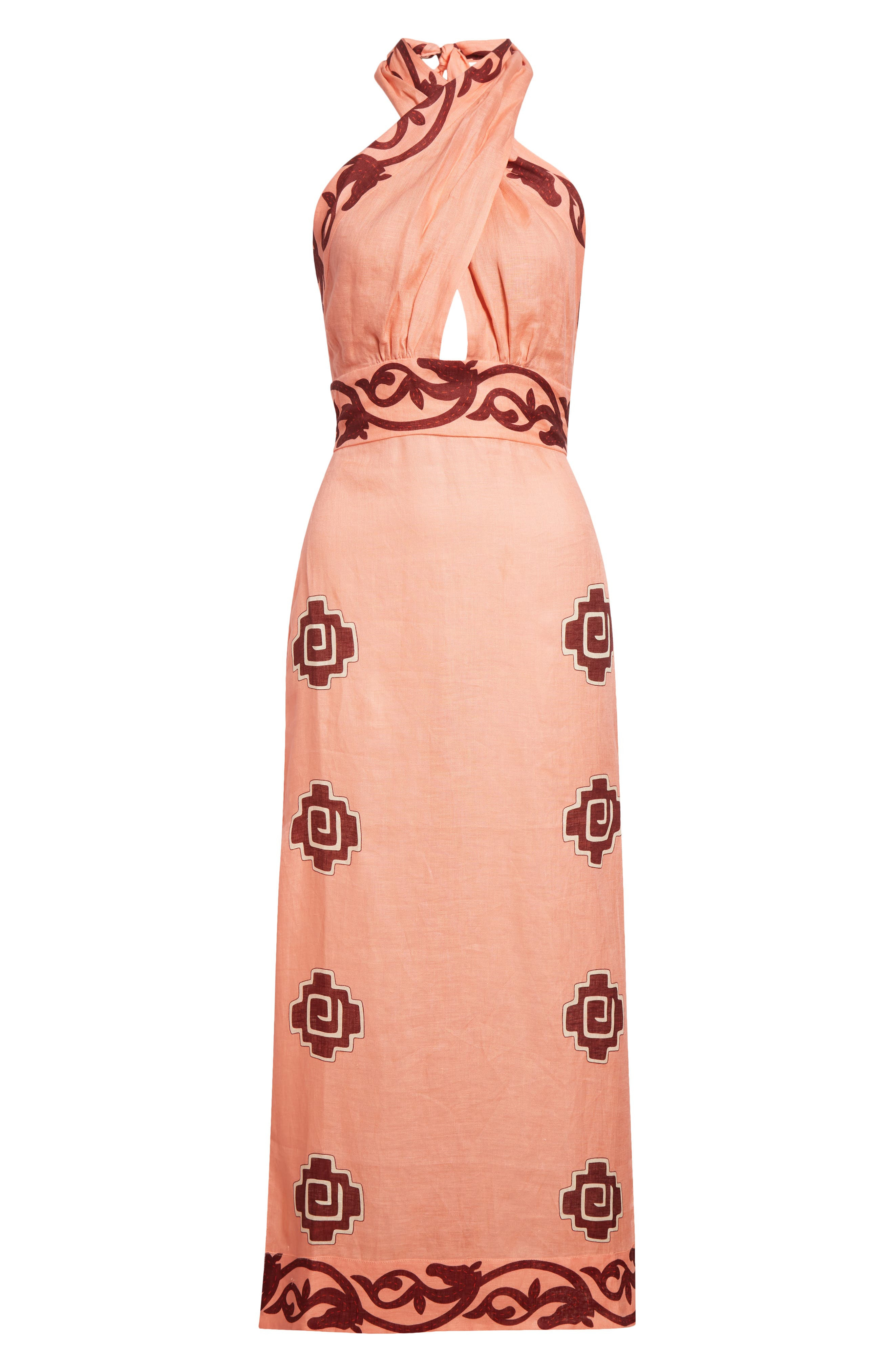 Johanna Ortiz Energetic Patterns Linen Halter Dress in Pink /Wine/Red at Nordstrom - 5