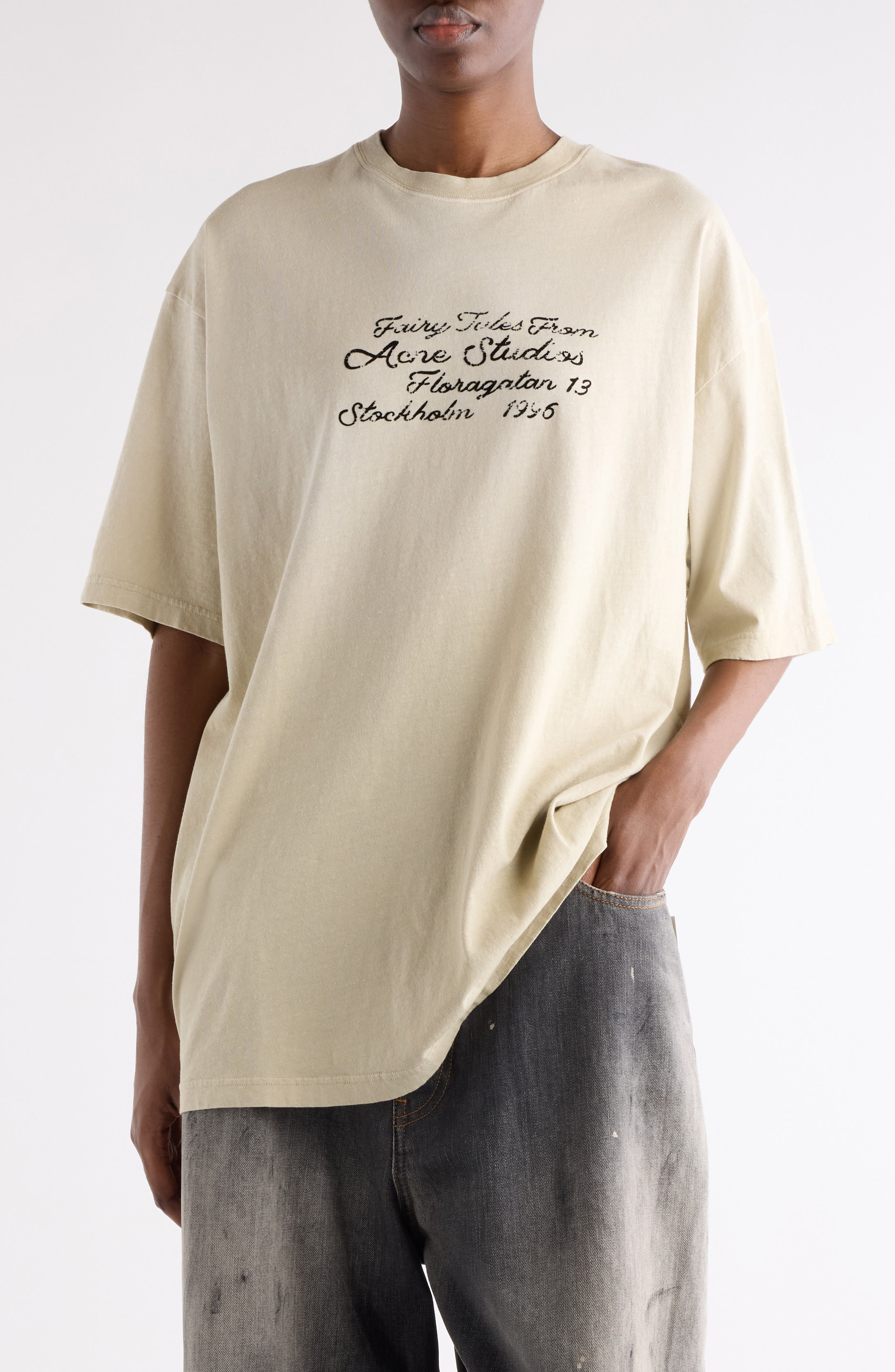 Acne Studios Edra Fairy Tale Logo Graphic T-Shirt in Oat Beige at Nordstrom - 1