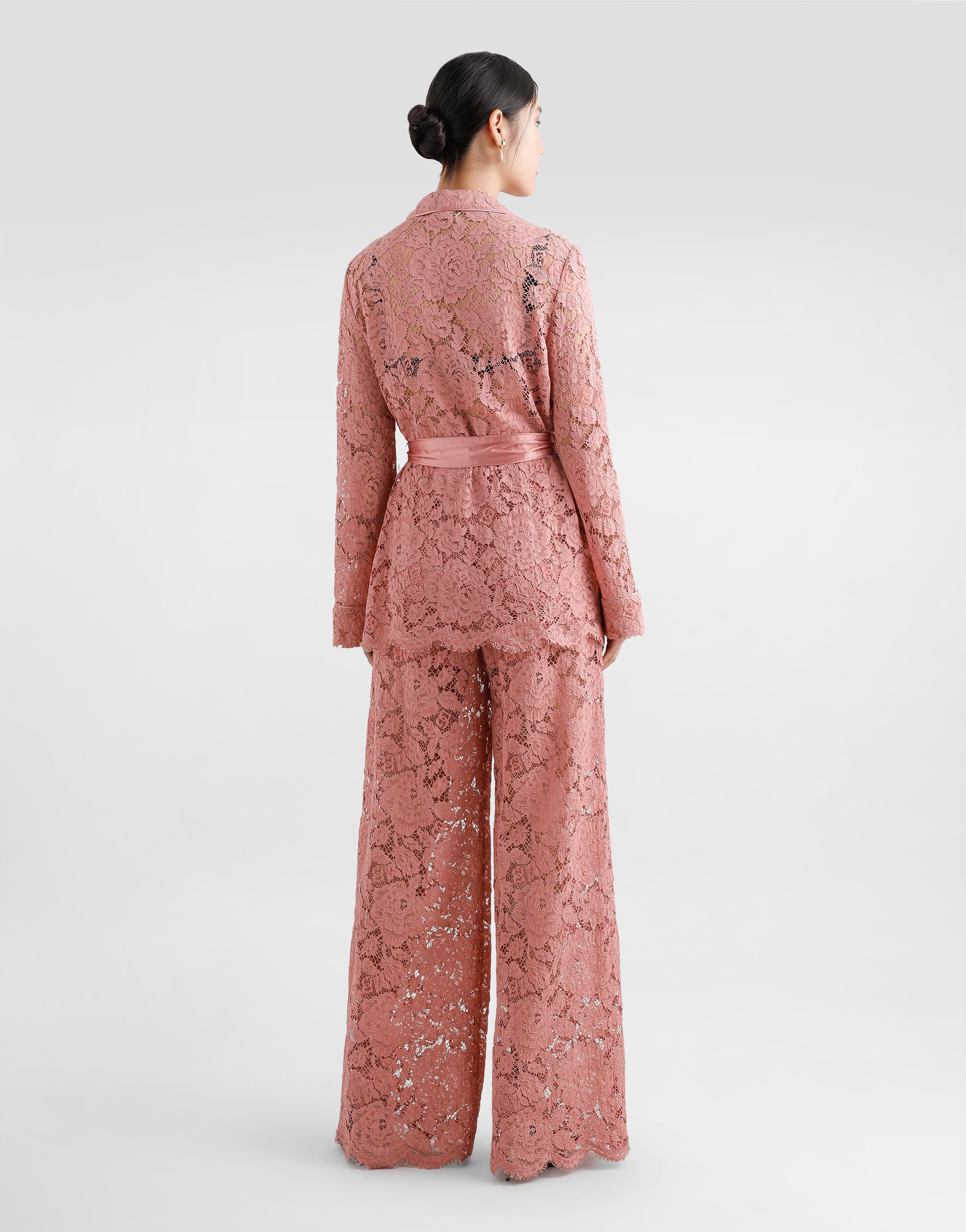 Flared floral cordonetto lace pants with DG logo - 3