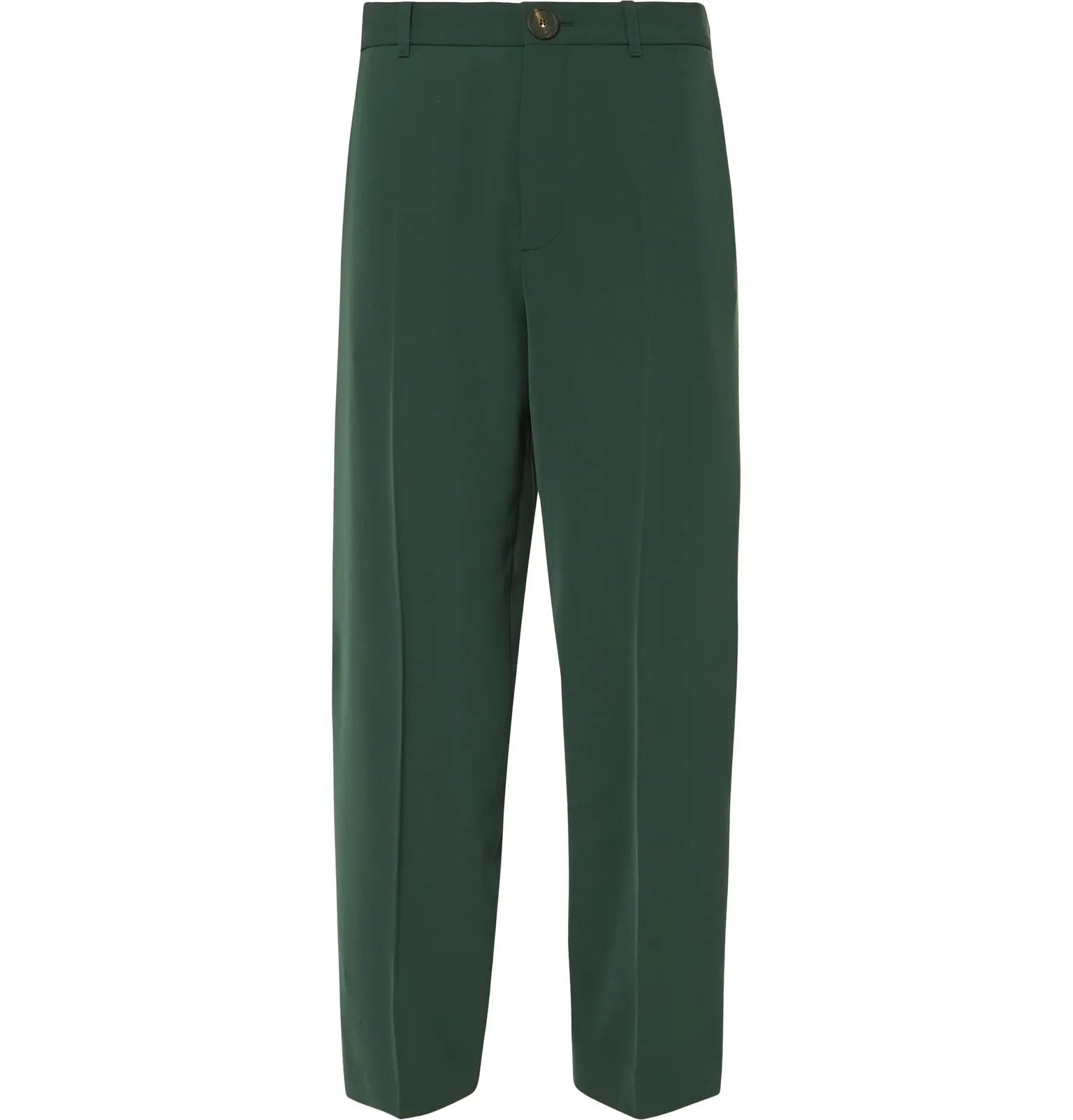 Bottle-Green Wide-Leg Twill Trousers - 1