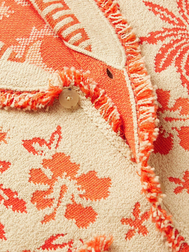 Explosion of Nature Fringed Wool and Cotton-Blend Jacquard Cardigan 5