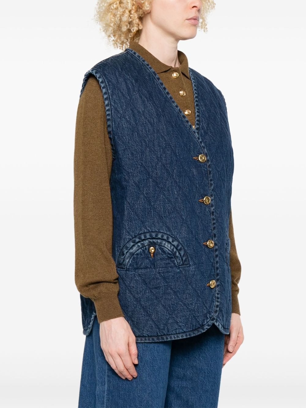 quilted welt-pocket gilet - 3