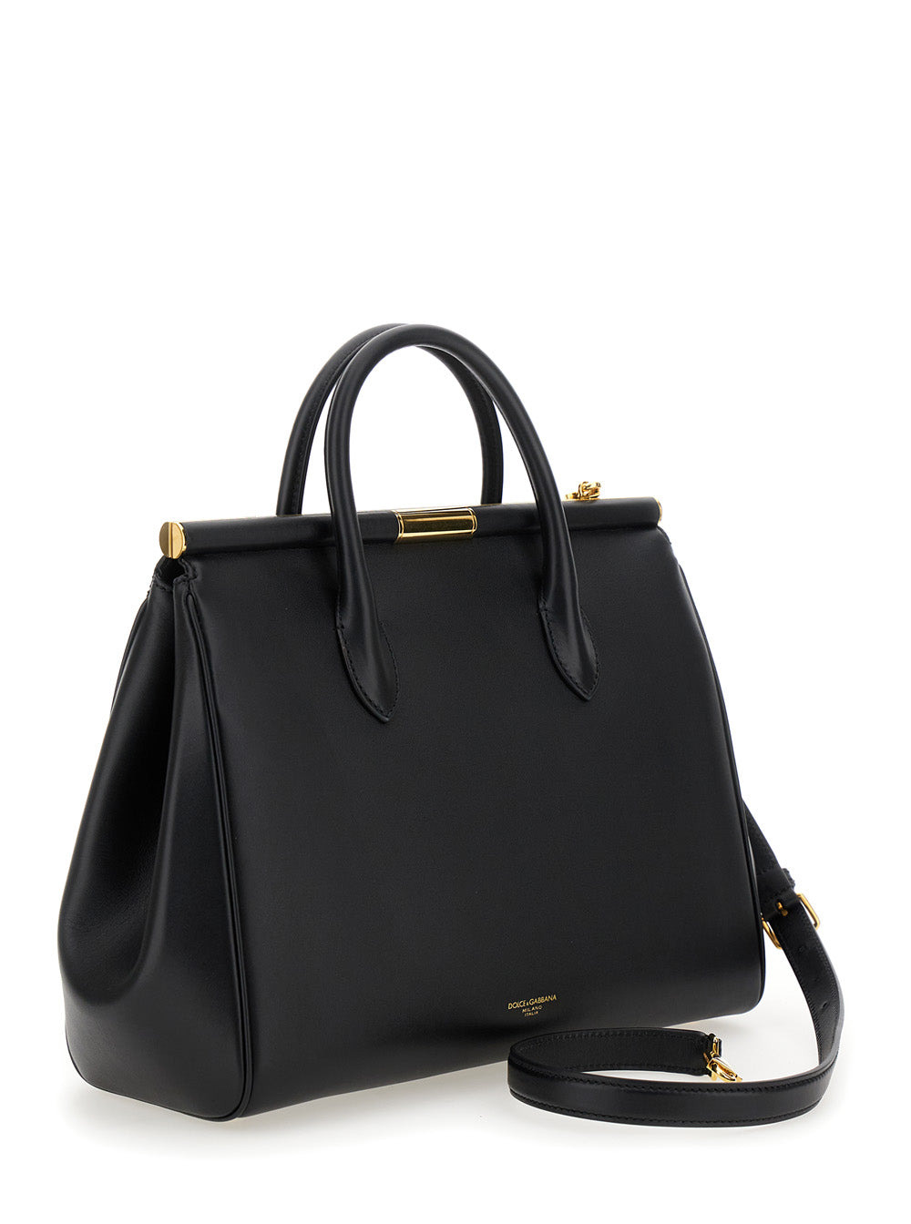 Dolce & Gabbana Women 'Marlene' Black Handbag With Padlock Detail And Logo Embossed On The Back In L - 3