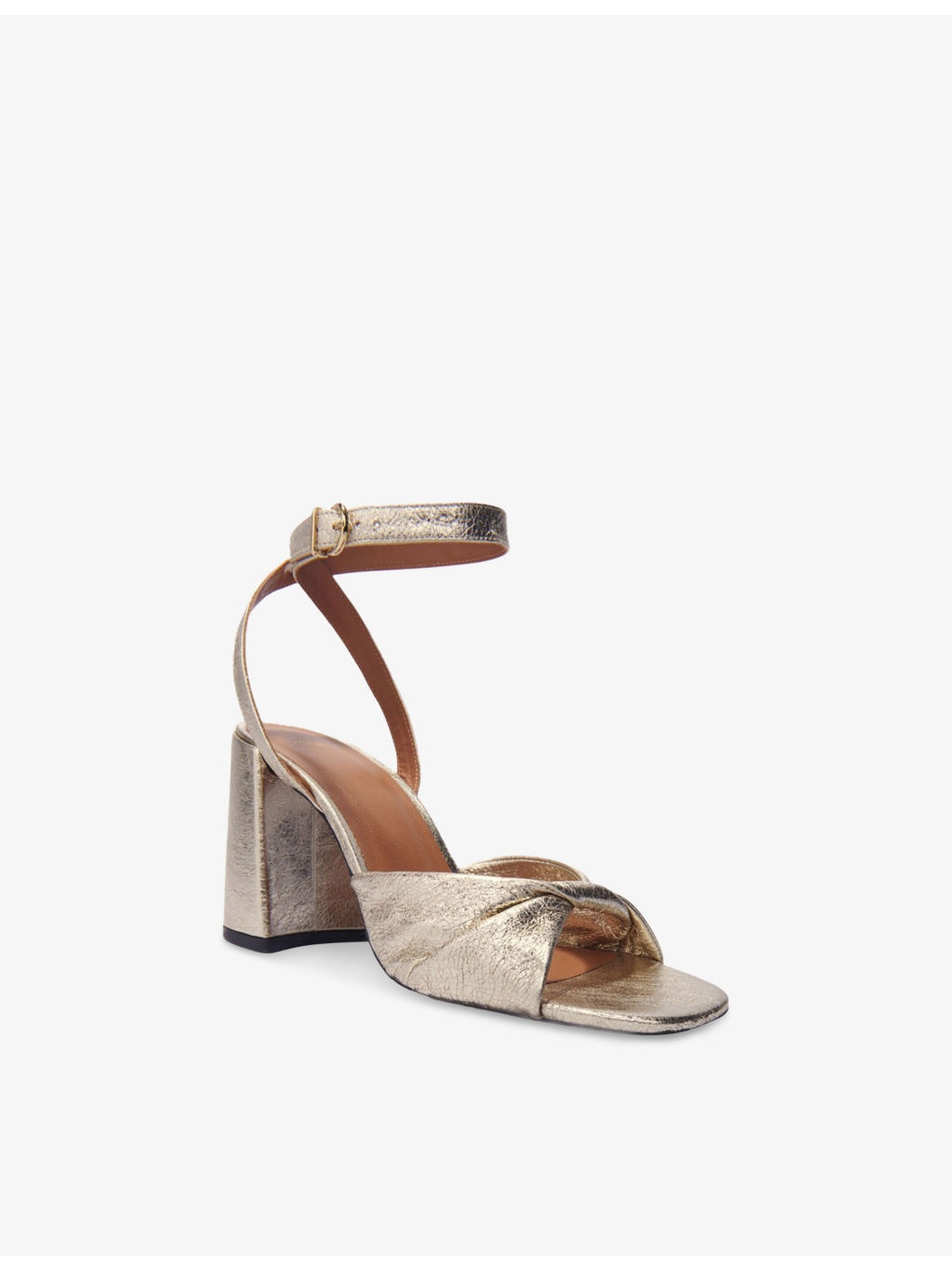 Twisted-Strap Metallic-Leather Heeled Sandals - 3