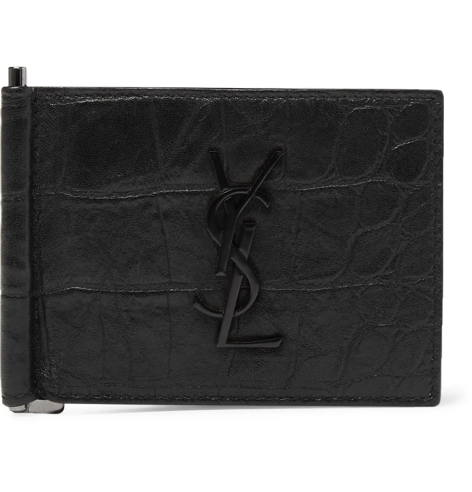 Logo-Appliquéd Croc-Effect Leather Bifold Cardholder with Money Clip - 1