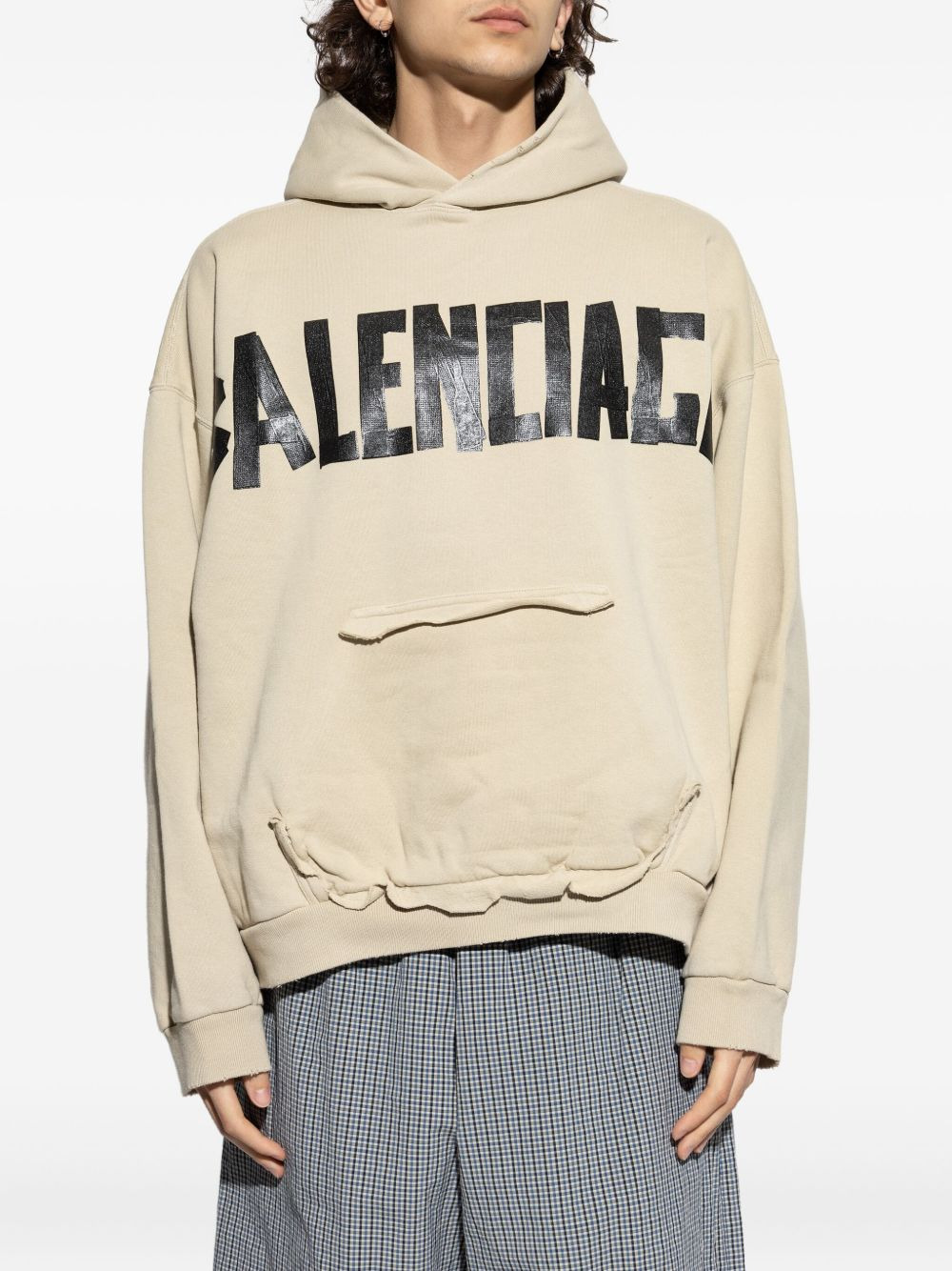 logo-print frayed-hem hoodie - 3