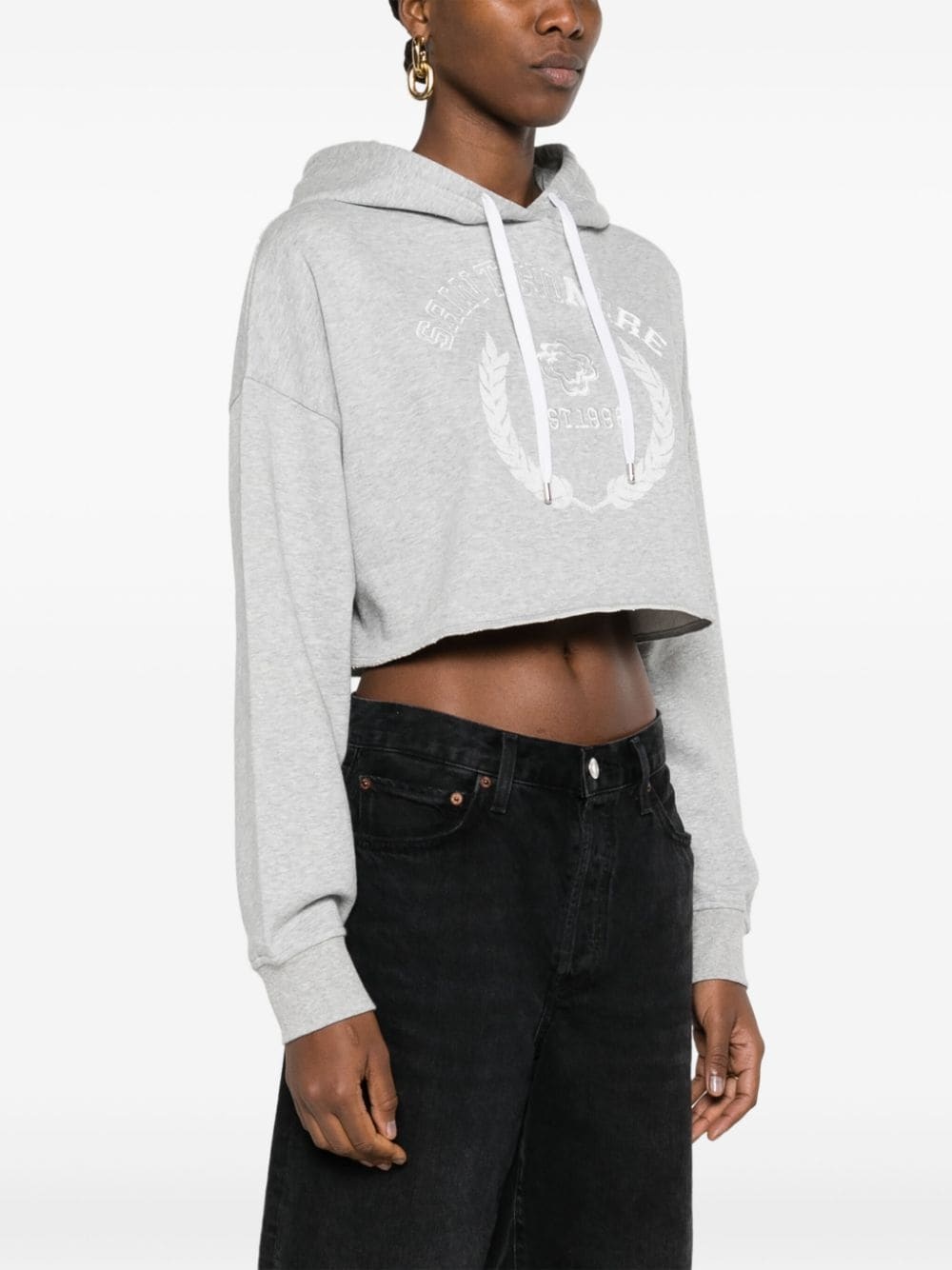 logo-embroidered cropped hoodie - 3