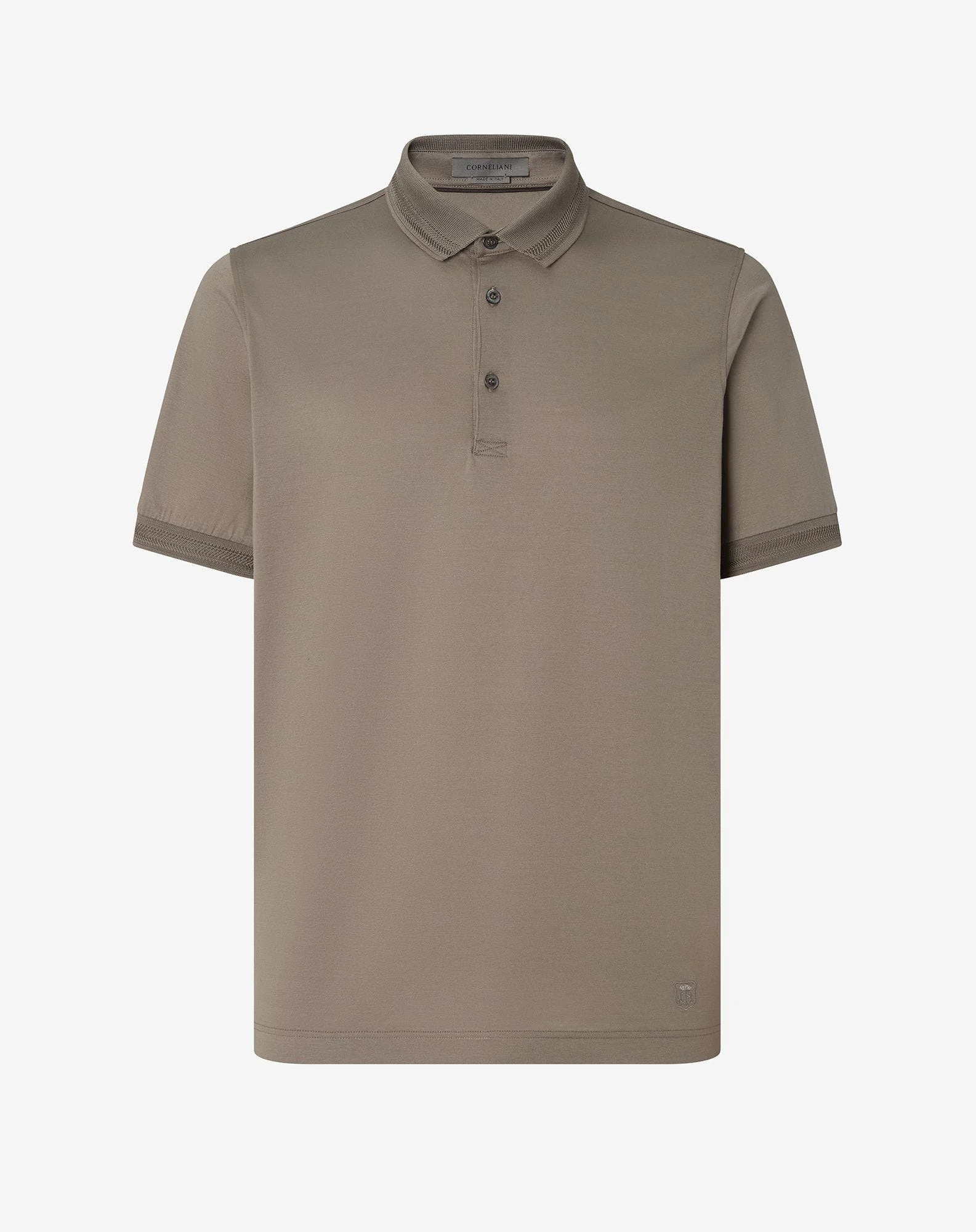 Taupe button-up polo shirt in lisle cotton - 1