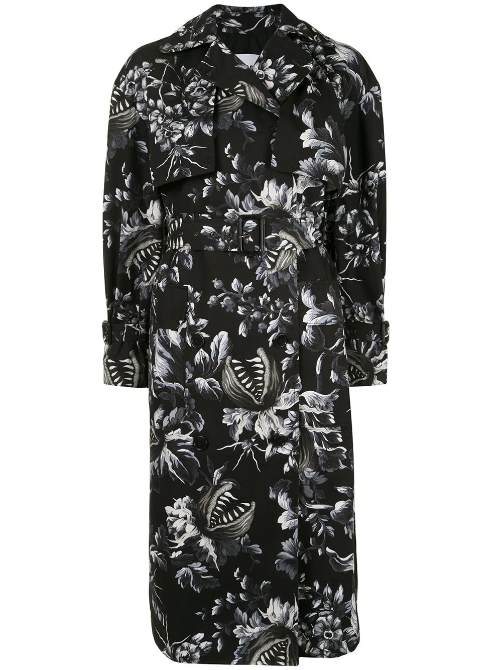 floral print belted trench coat - 1