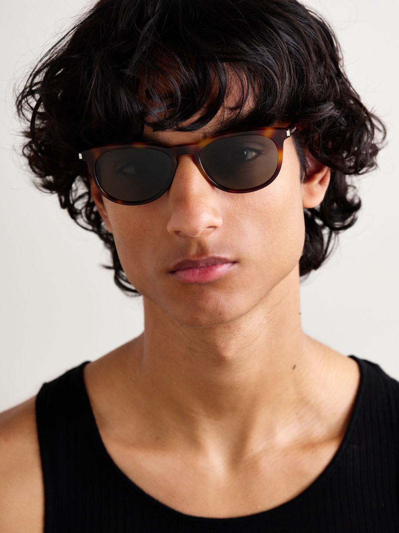 SAINT LAURENT Round-Frame Tortoiseshell Recycled-Acetate Sunglasses Tortoiseshell outlook