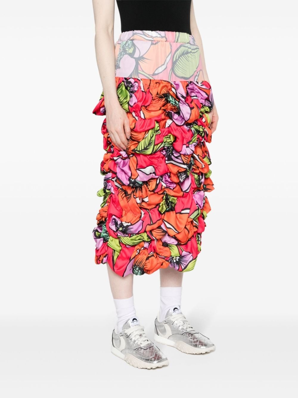floral-print ruched midi skirt - 3