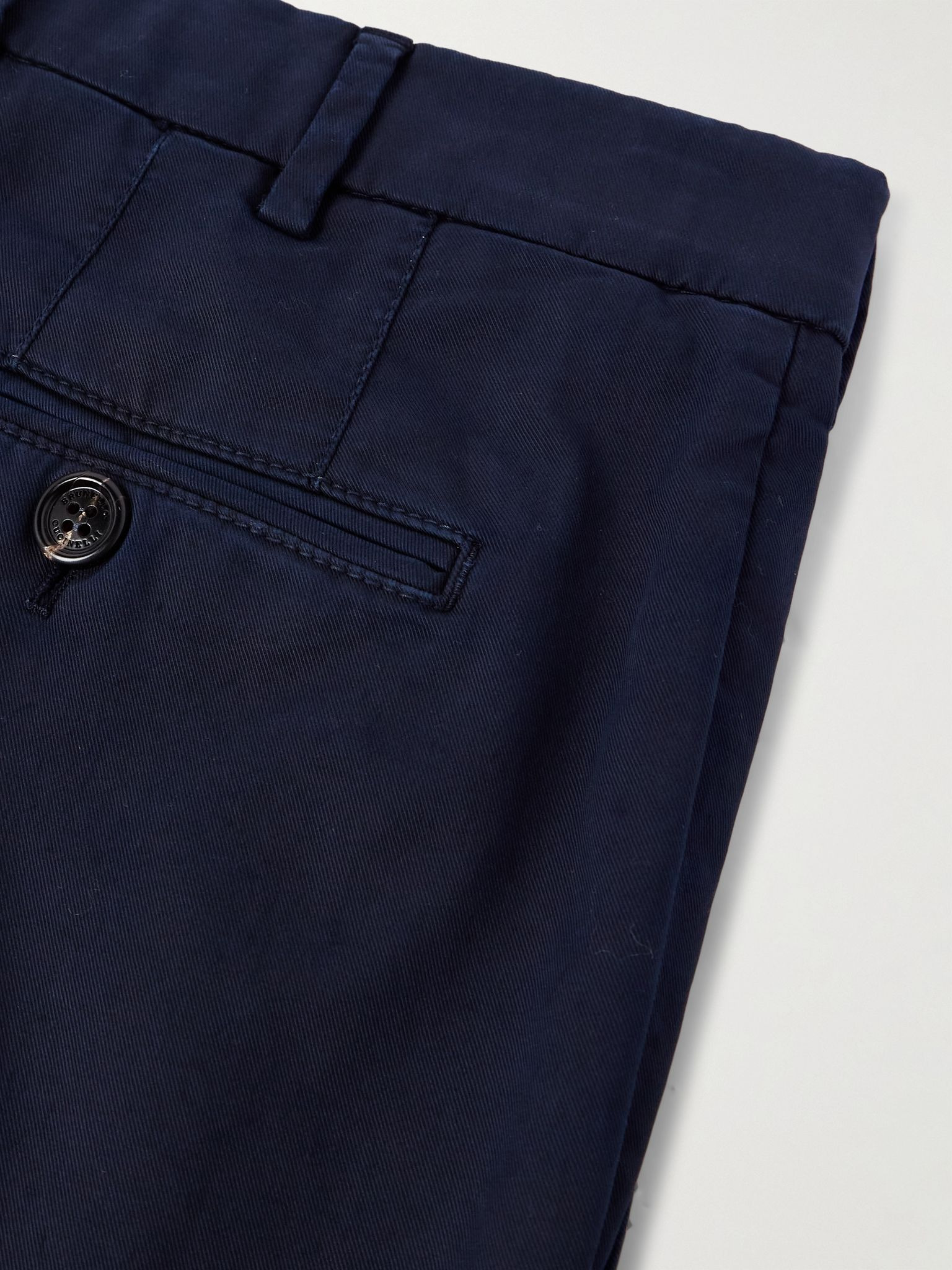 Slim-Fit Tapered Stretch-Cotton Twill Trousers Navy - 5