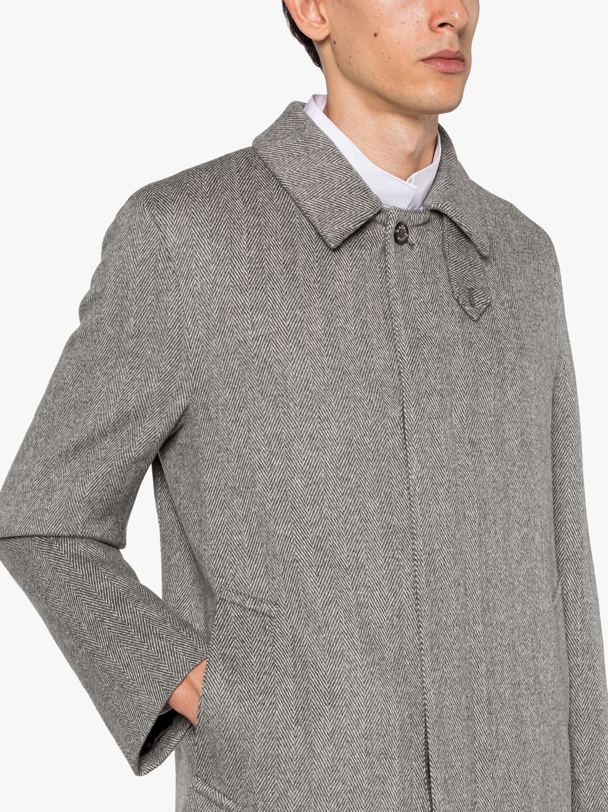 DUNKELD GREY HERRINGBONE CASHMERE 3/4 COAT - 4