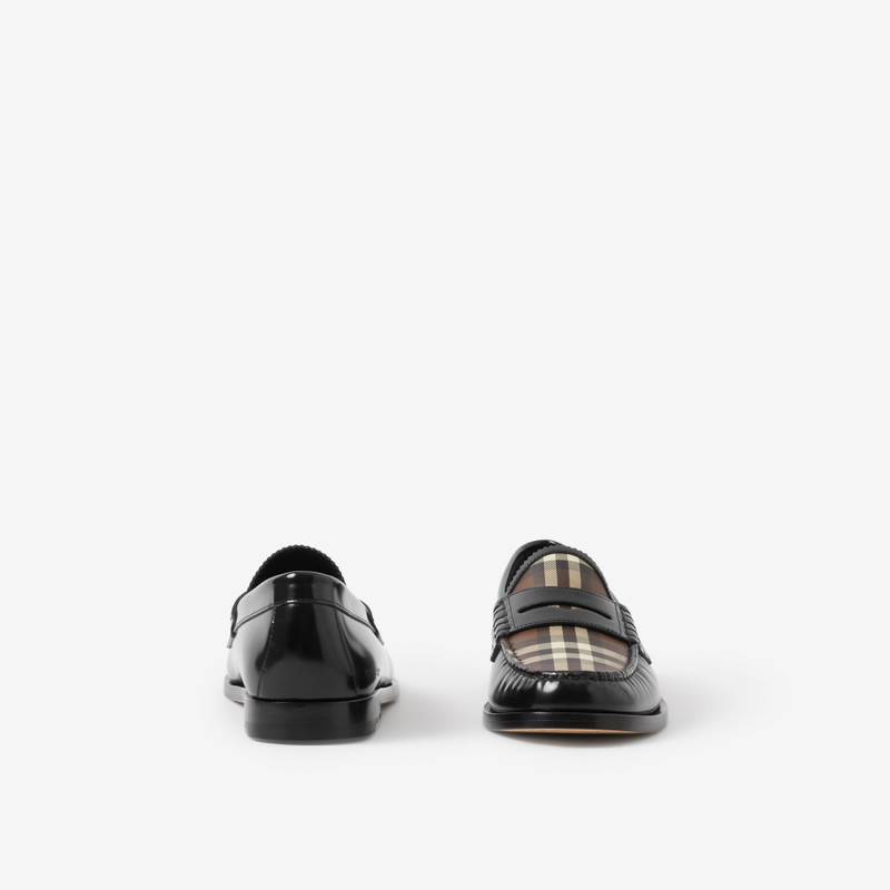 체크 패널 가죽 페니 Loafers 4