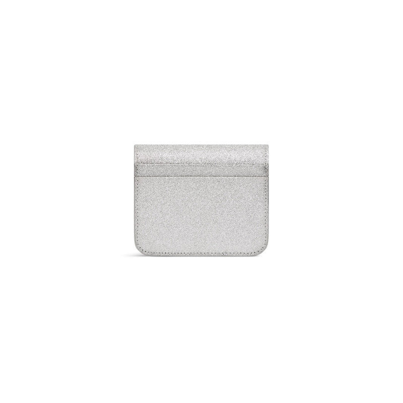 BALENCIAGA Women's Cash Flap Coin And Card Holder In Sparkling Fabric in Silver outlook