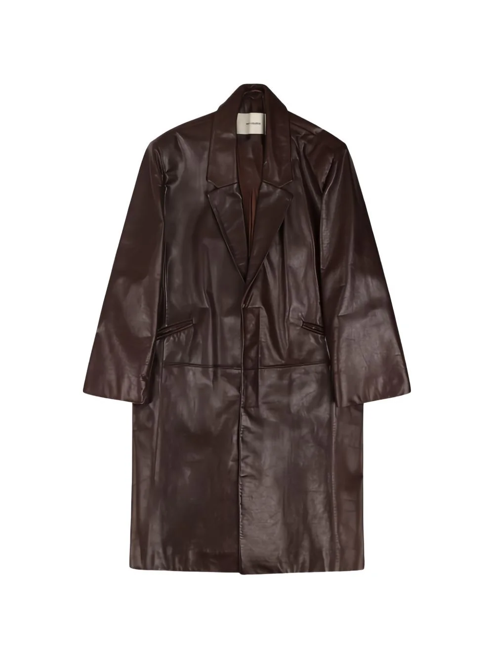 single-breasted leather coat - 1