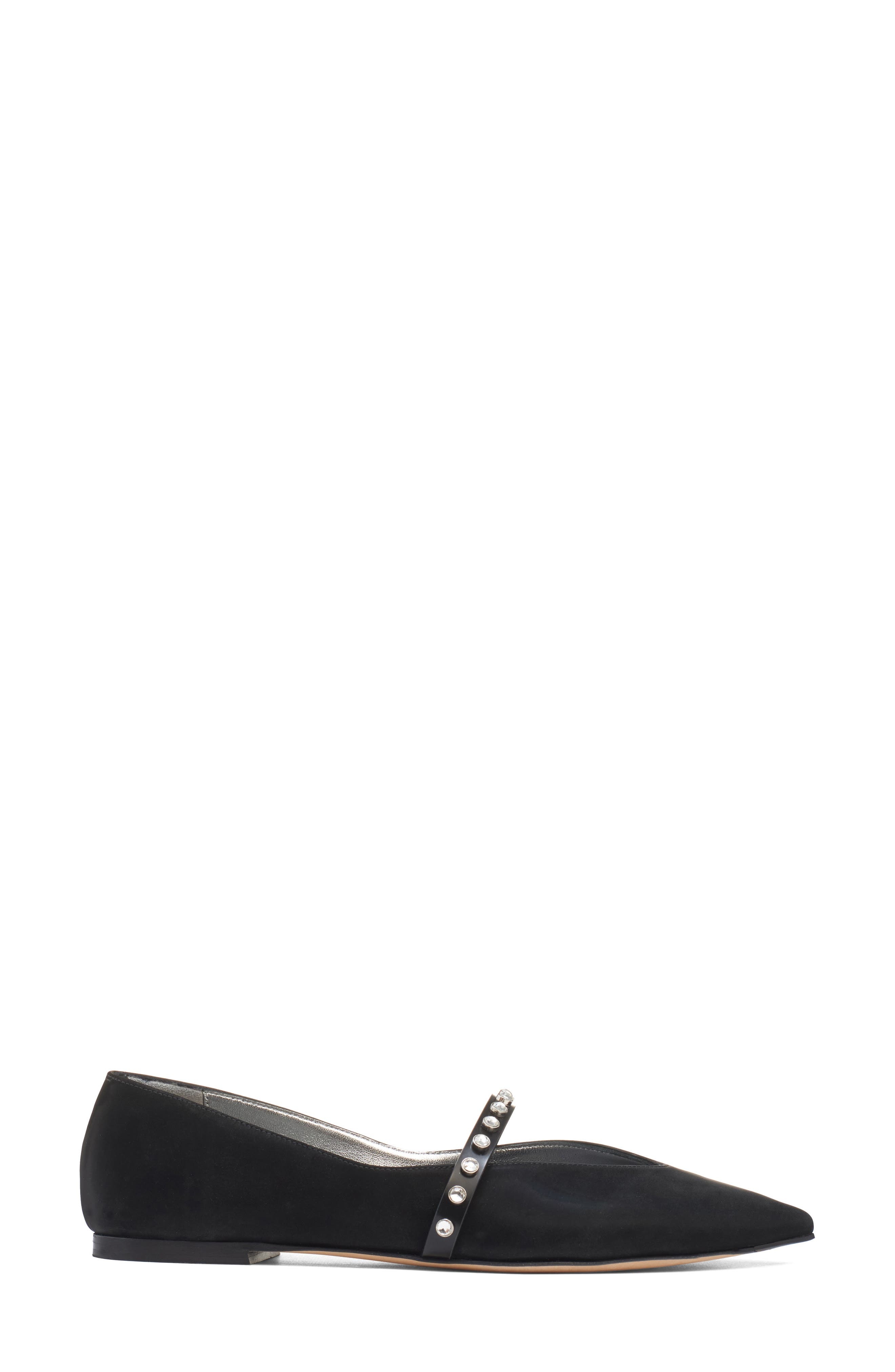McQueen Crystal Embellished Pointed Toe Mary Jane Flat in Black/Black/Silver at Nordstrom - 3
