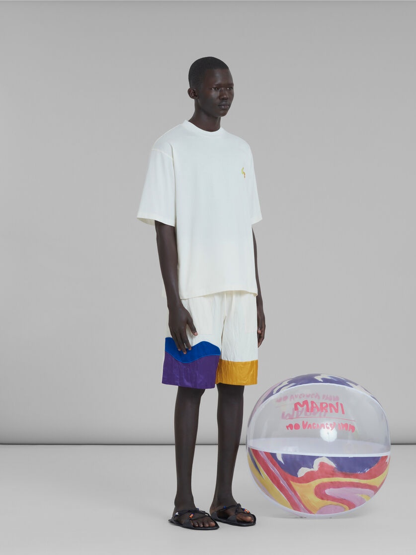 MARNI X NO VACANCY INN - WHITE GABARDINE SHORTS WITH EMBROIDERY - 5
