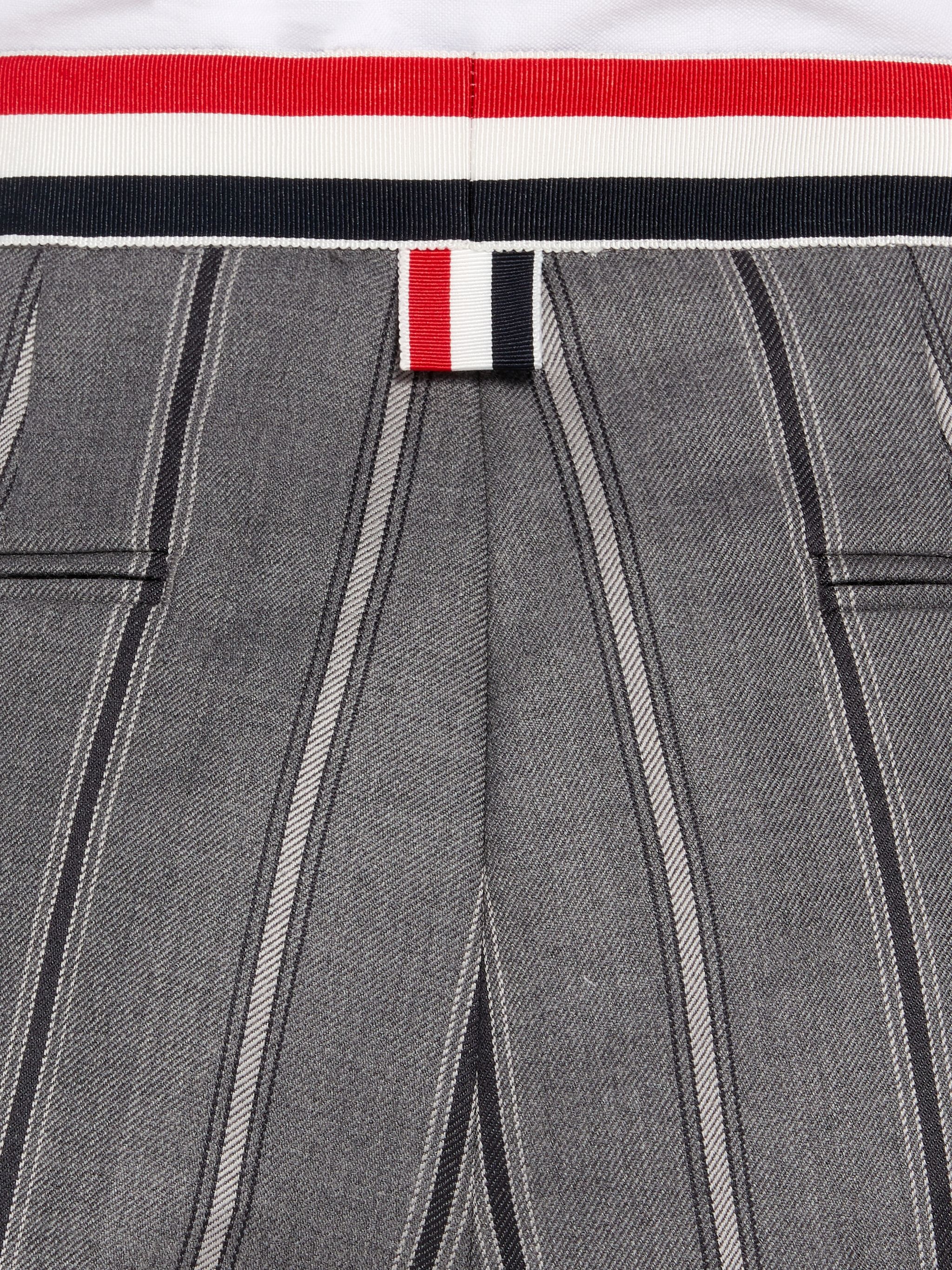 Medium Grey Alternating Stripe Wool Suiting Grosgrain Waistband Side Tab Mini Short - 6