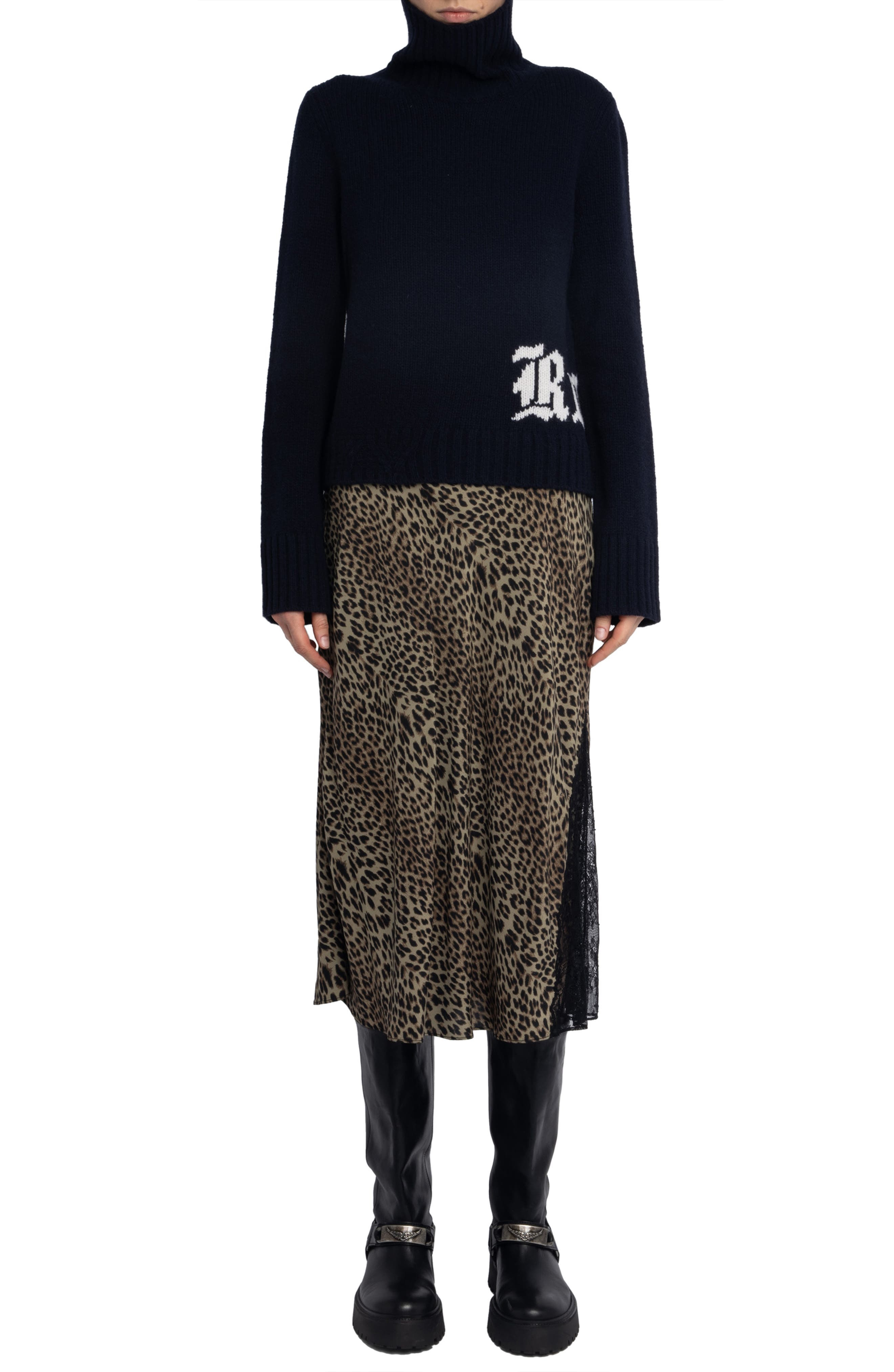 Zadig & Voltaire Jayla Leopard Print Midi Skirt in Leaves at Nordstrom - 6