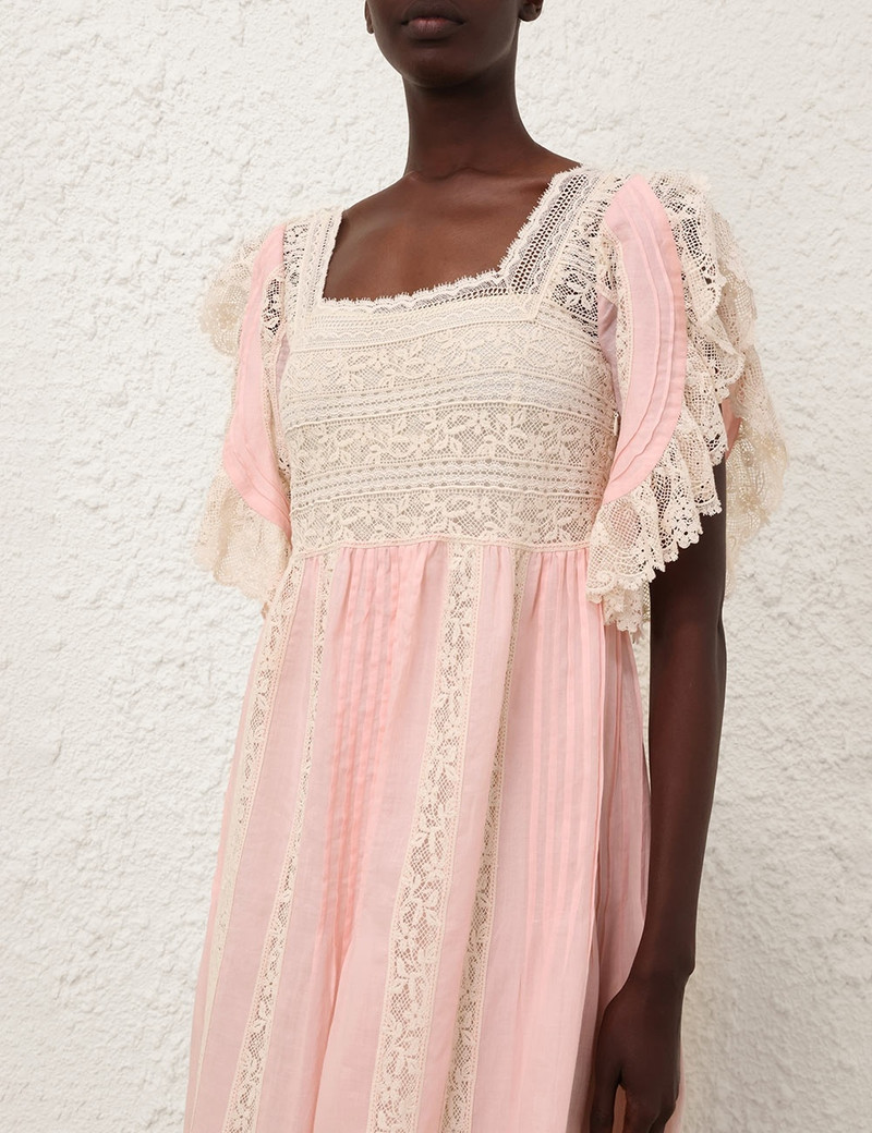Zimmermann EVERLEY LACE TRIM MIDI DRESS - 0630DRS255PIN | REVERSIBLE