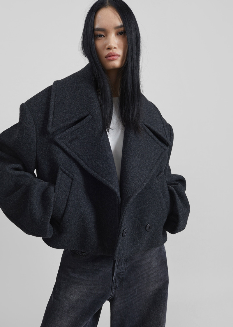 Aumale Cropped Wool Peacoat - Charcoal 6