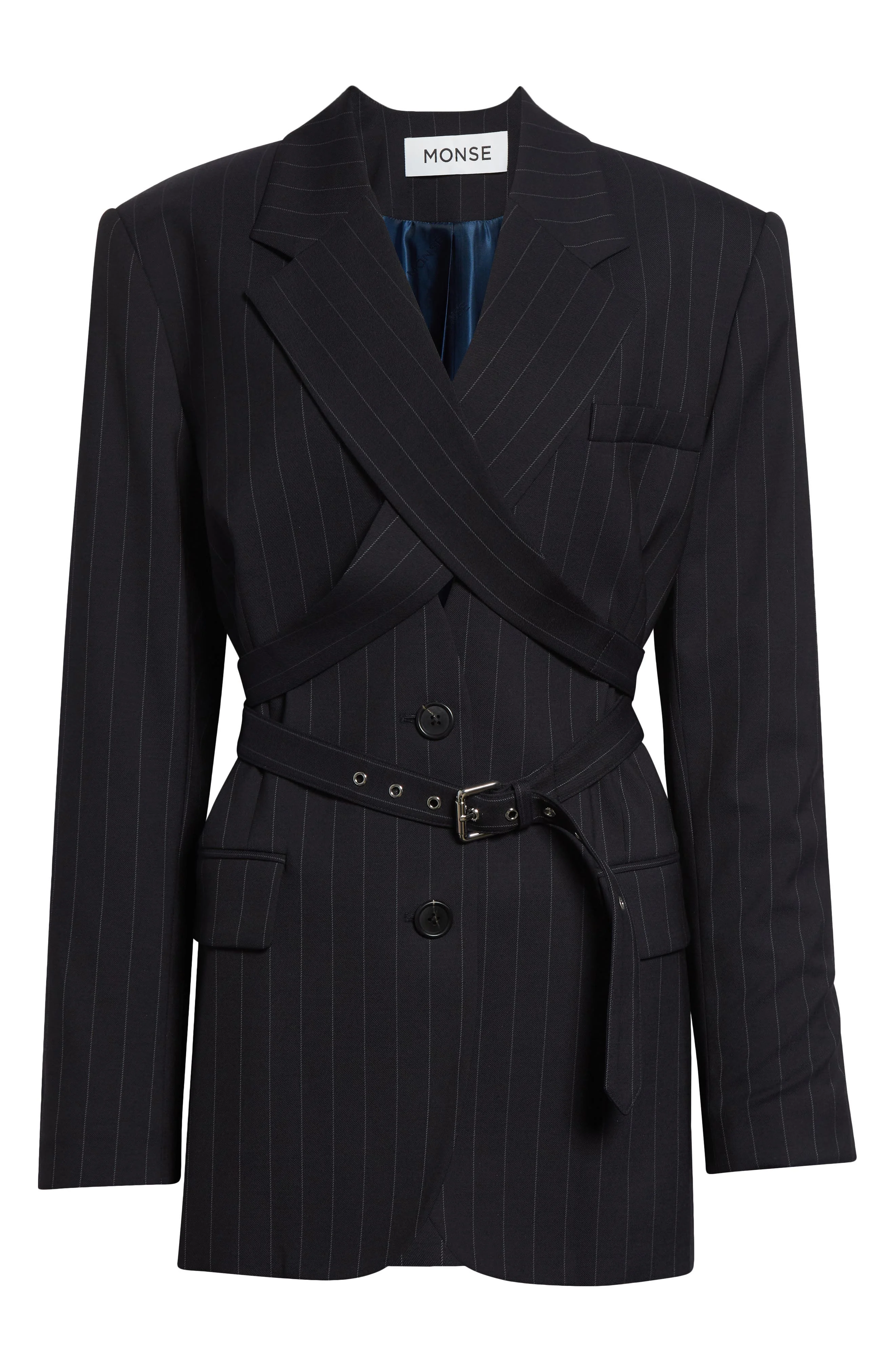 MONSE Harness Pinstripe Tailored Jacket in Dark Sapphire at Nordstrom - 1