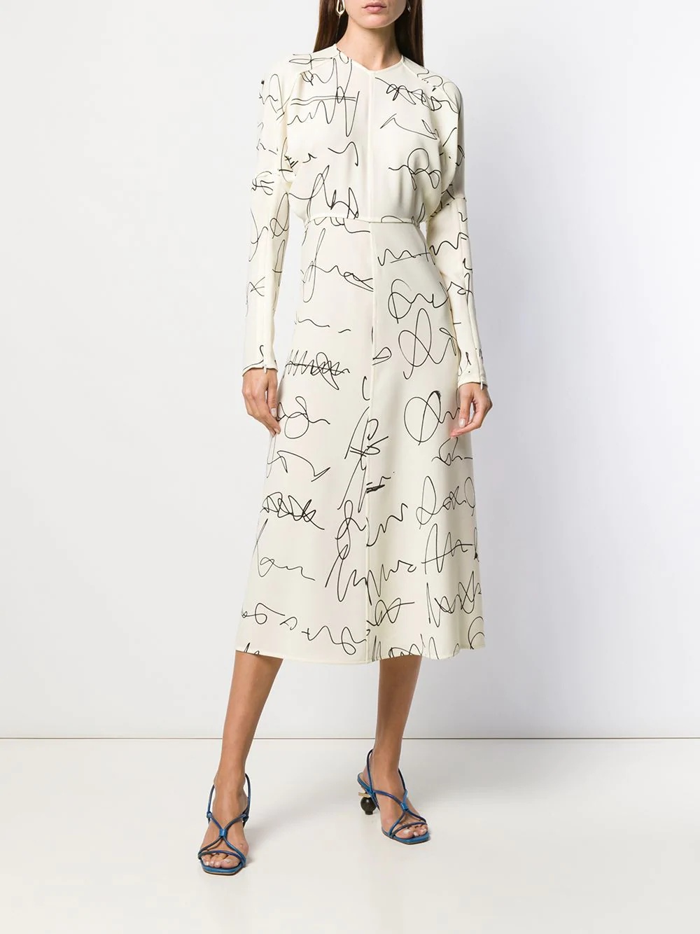 puffed sleeves printed midi-dress - 2