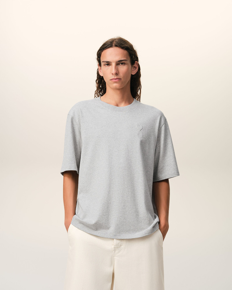 AMI Paris GREY COTTON AMI DE COEUR EMBOSSED T-SHIRT outlook