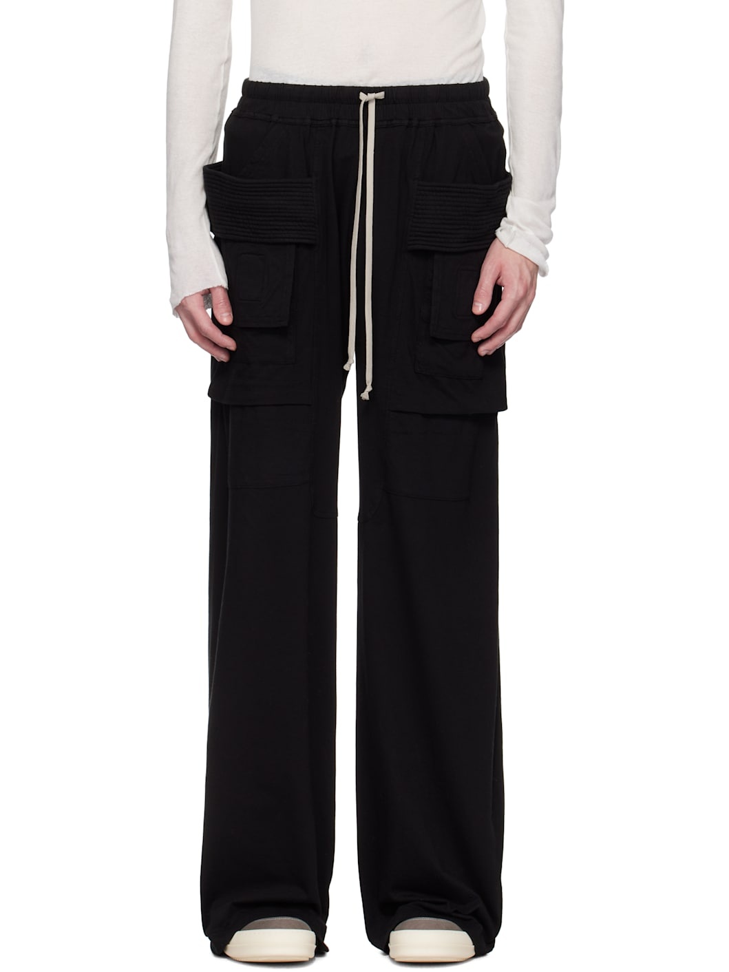 Black Hollywood Creatch Wide Drawstring Cargo Pants - 1