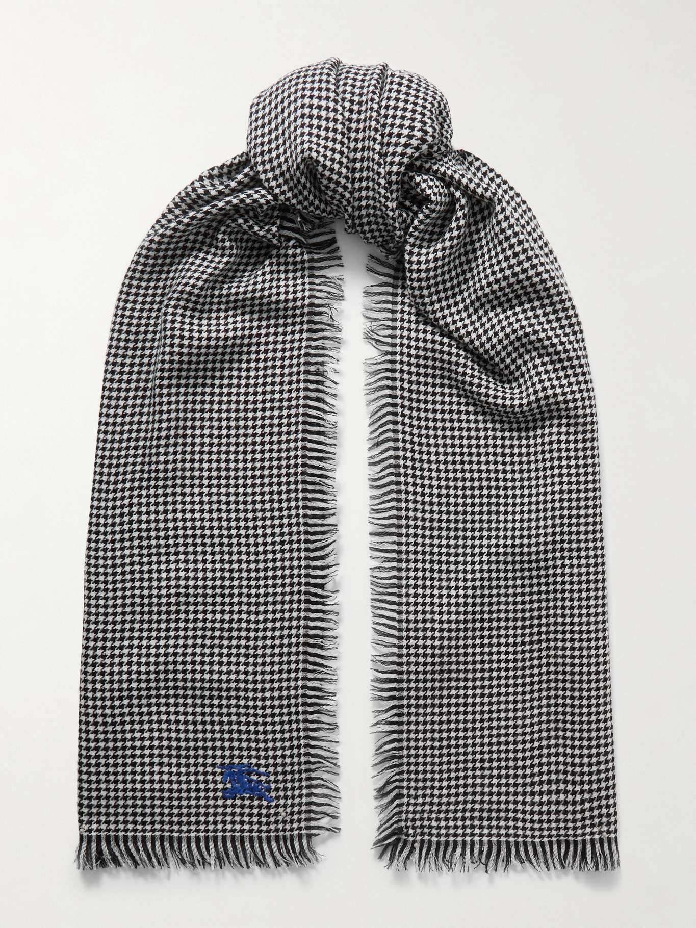 Embroidered houndstooth wool and silk-blend scarf - 1