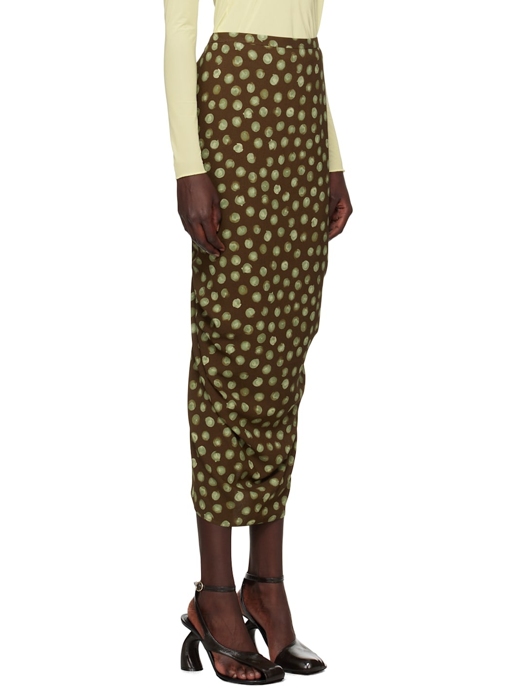 Brown Polka Dot Midi Skirt - 2