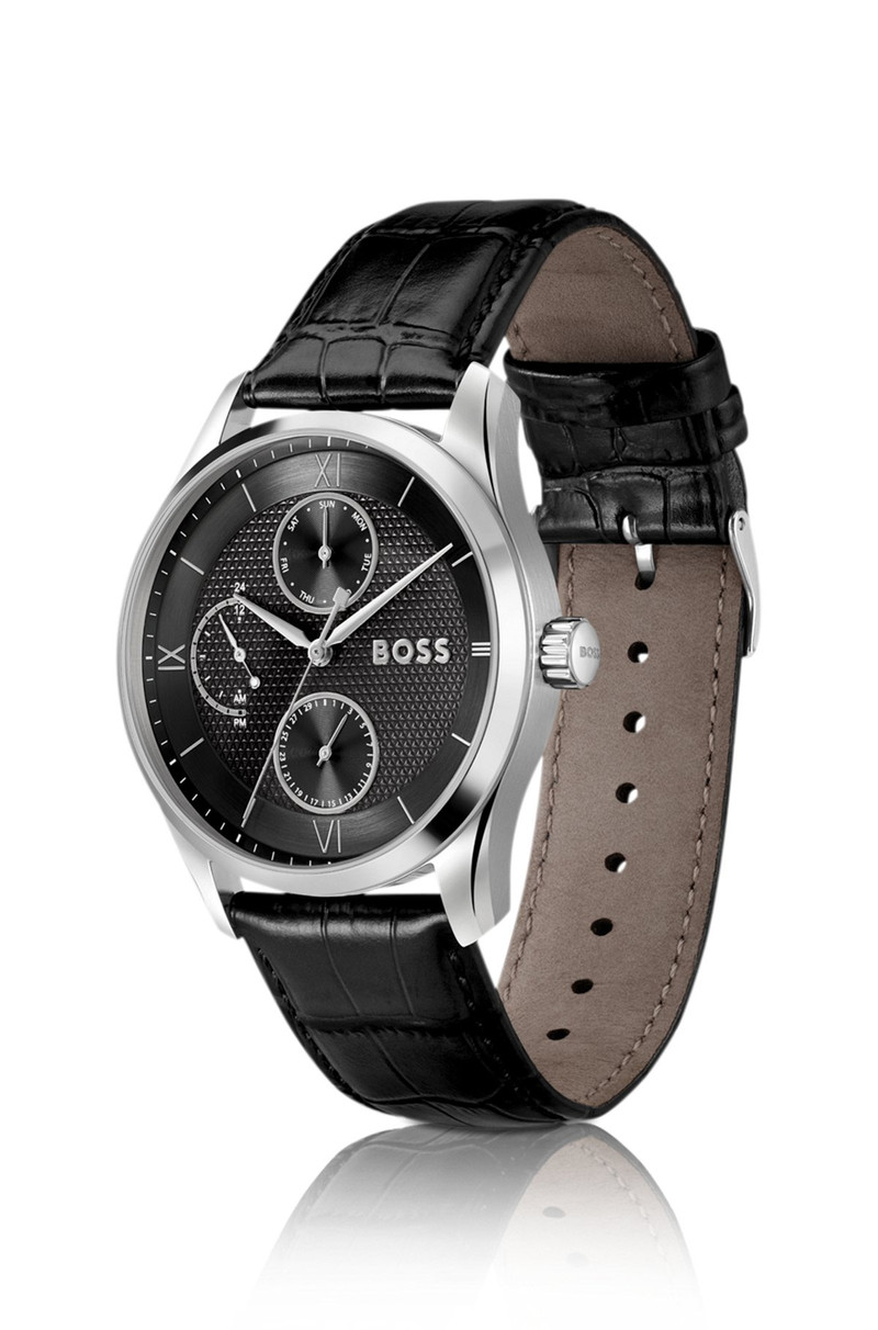 BOSS LEATHER-STRAP WATCH WITH BLACK DIAL outlook