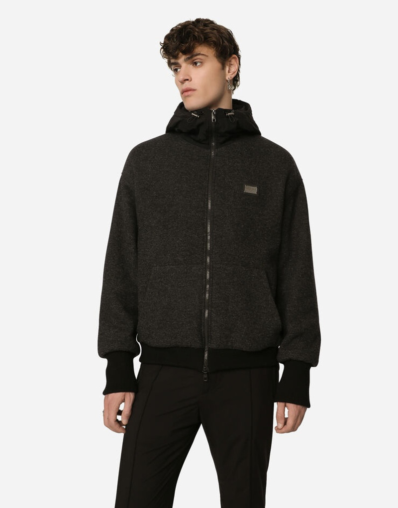 Wool jersey jacket with hood and logo 4