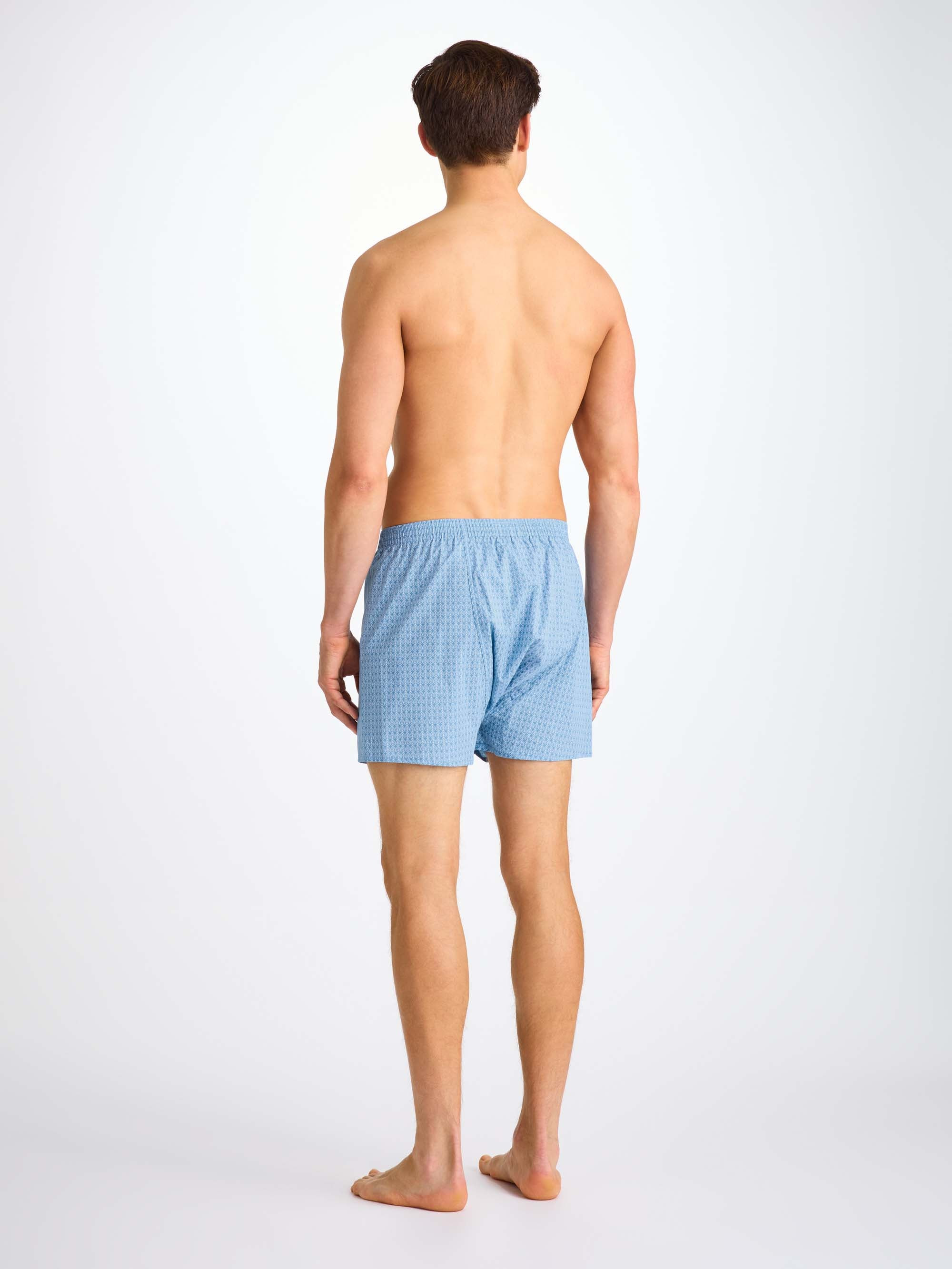 Men's Classic Fit Boxers Cotton Batiste Blue Jungle Leaf Print - 3