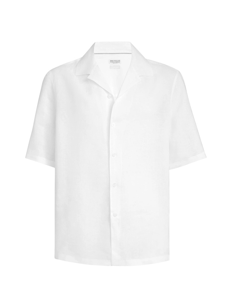 Men's Linen Easy Fit Short Sleeve Shirt with Camp Collar - White 1