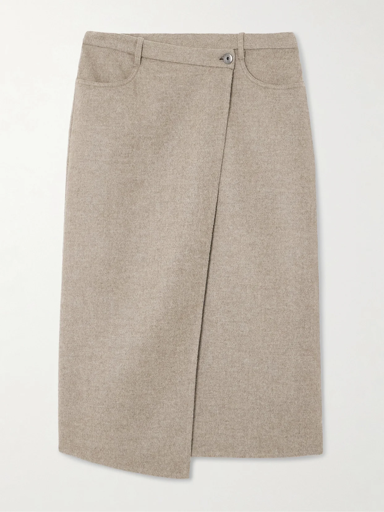 Asymmetric Brushed-wool Midi Wrap Skirt - 1