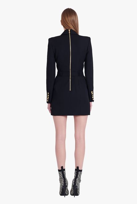 Black wool double-buttoned dress with Balmain buckle - 3