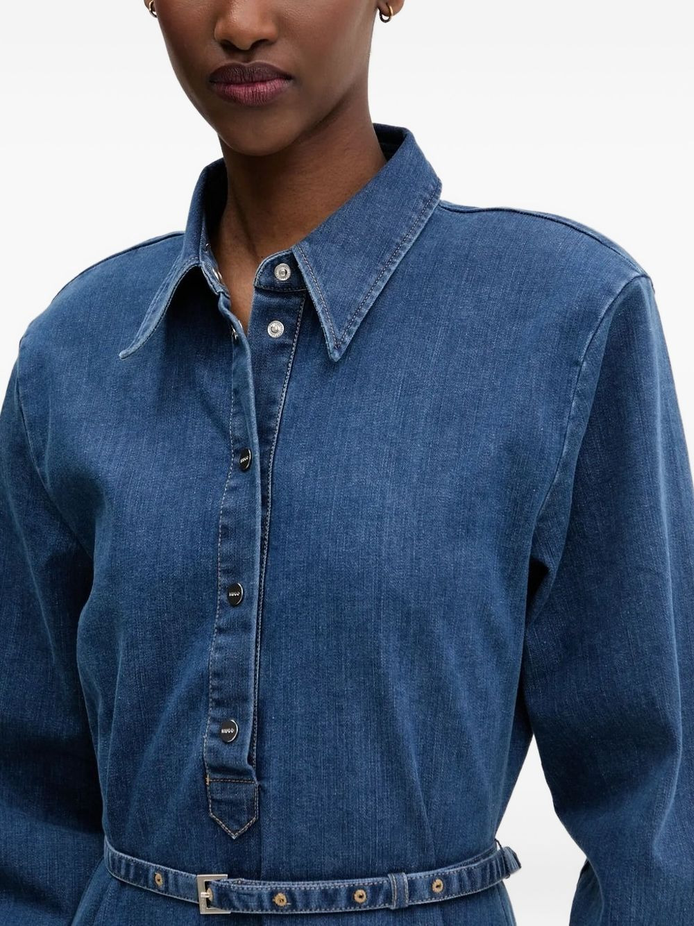 belted denim shirt mini dress - 4