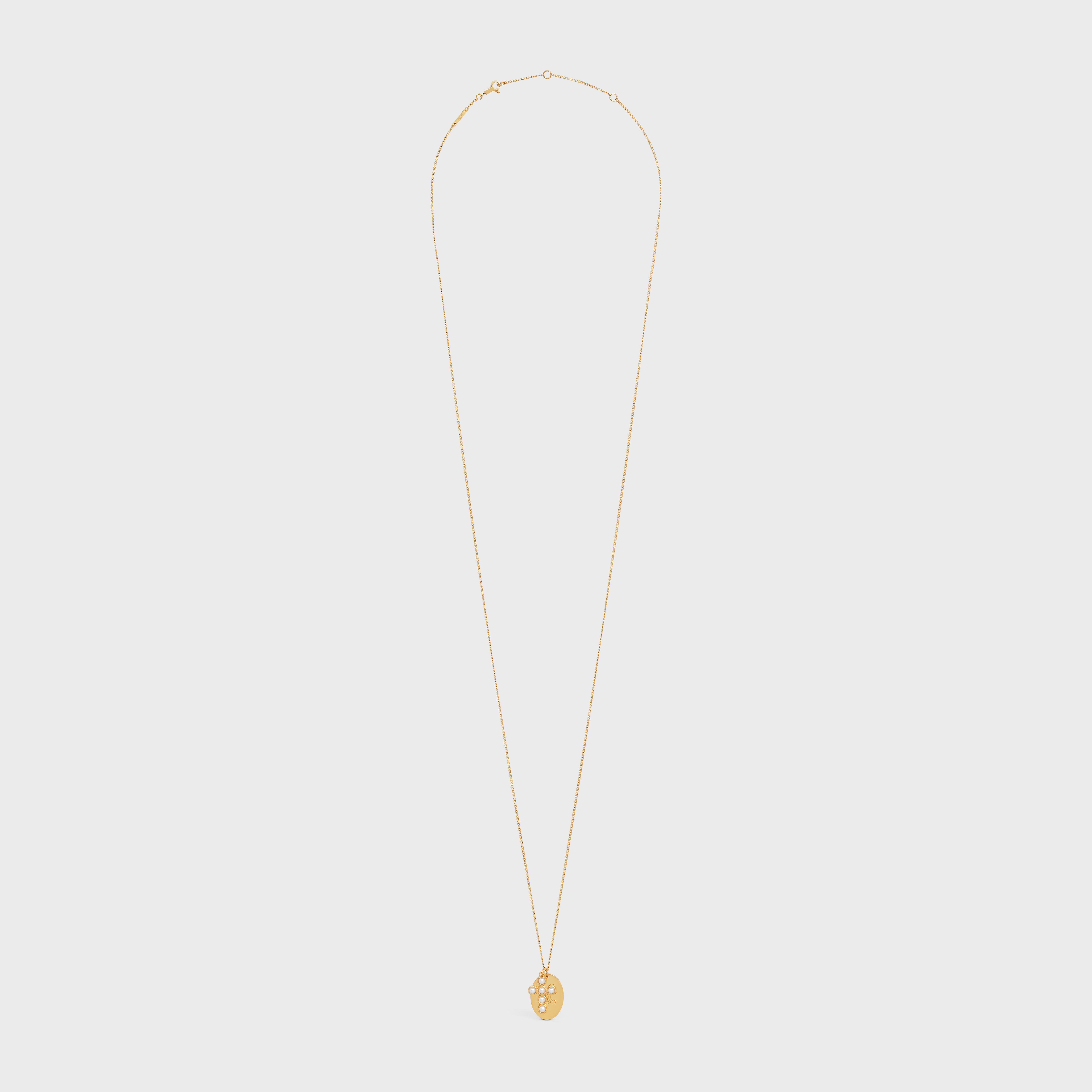 Triomphe Folk Pearl Necklace in Brass with Gold Finish and Resin Pearls - 1