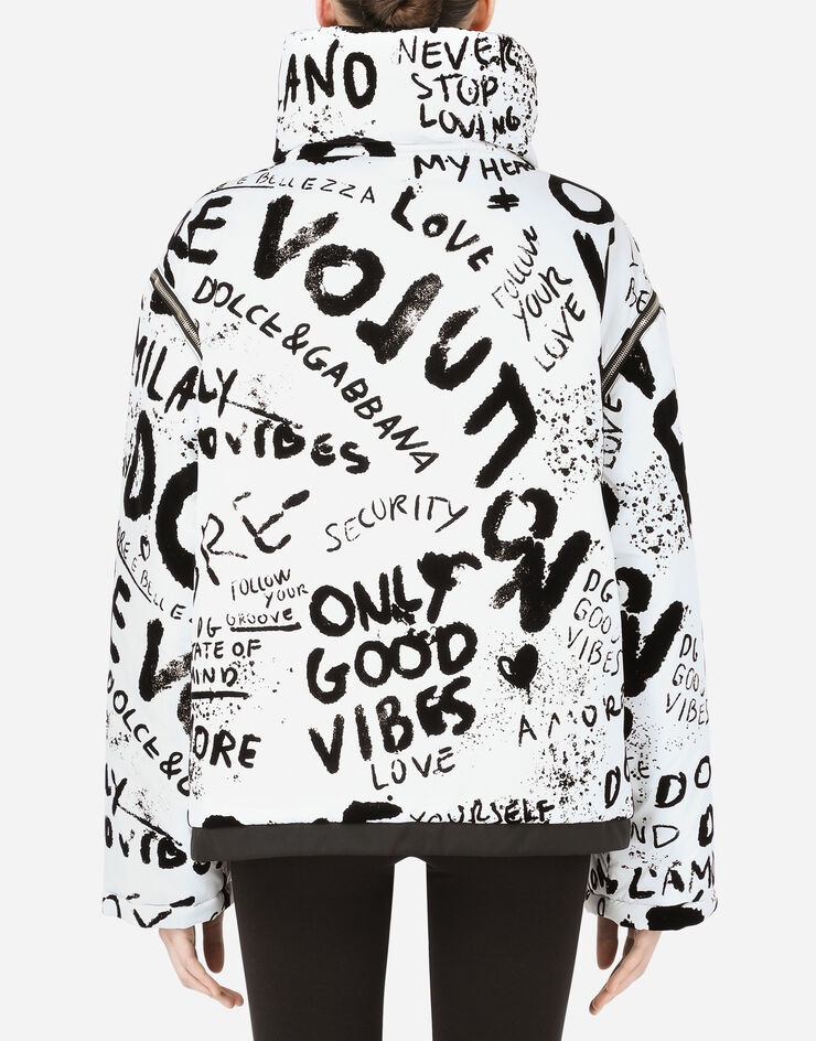 Reversible nylon down jacket with flocked DG graffiti print - 2